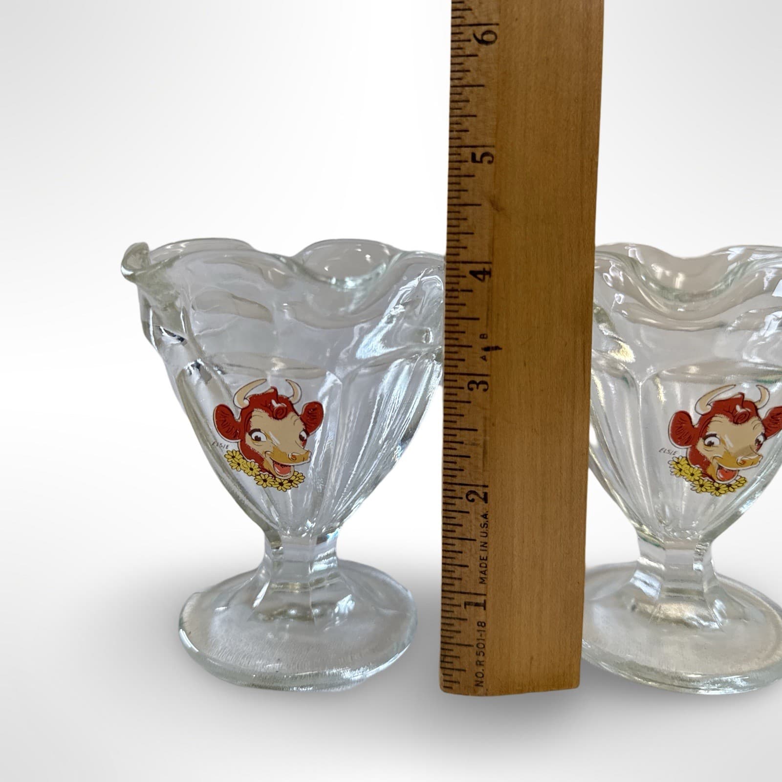 Borden’s Elsie The Cow Ice Cream Sundae Glass Cups Pair Vintage EUC, No issues - Thumbnail 7