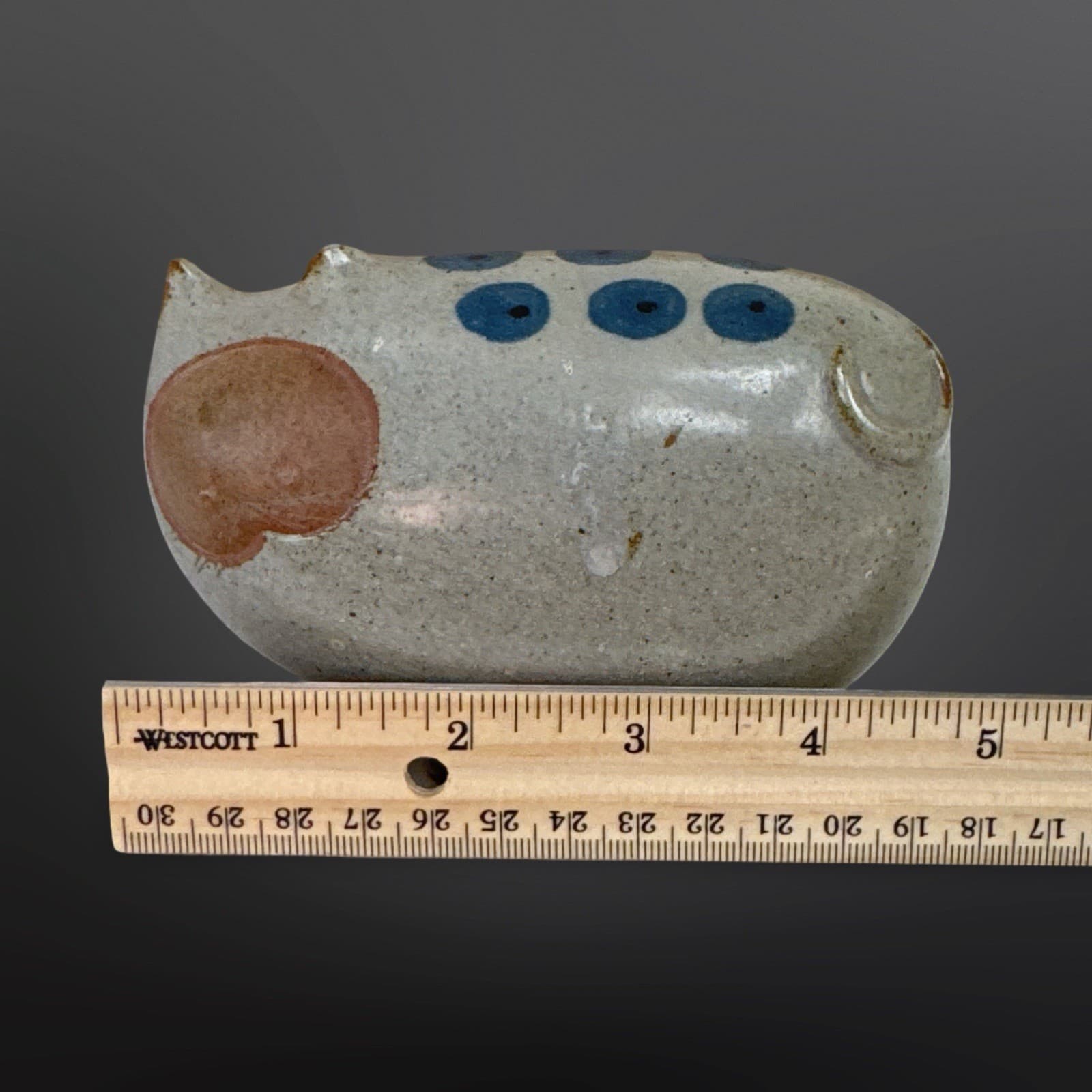 Vintage Chunky Cat Figurine UCTCI Japan Stoneware Gray Blue Dots RARE - Thumbnail 7