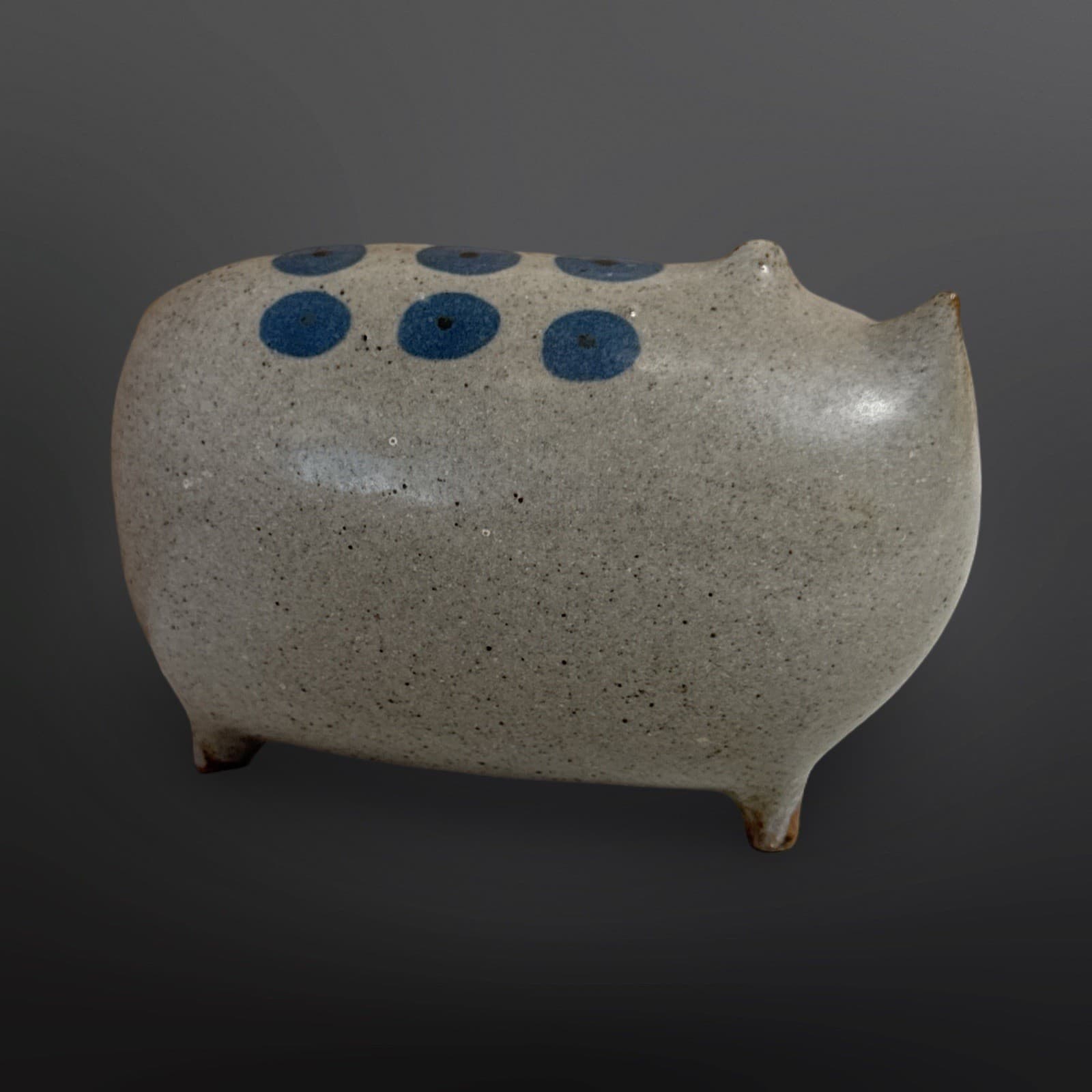 Vintage Chunky Cat Figurine UCTCI Japan Stoneware Gray Blue Dots RARE - Thumbnail 4