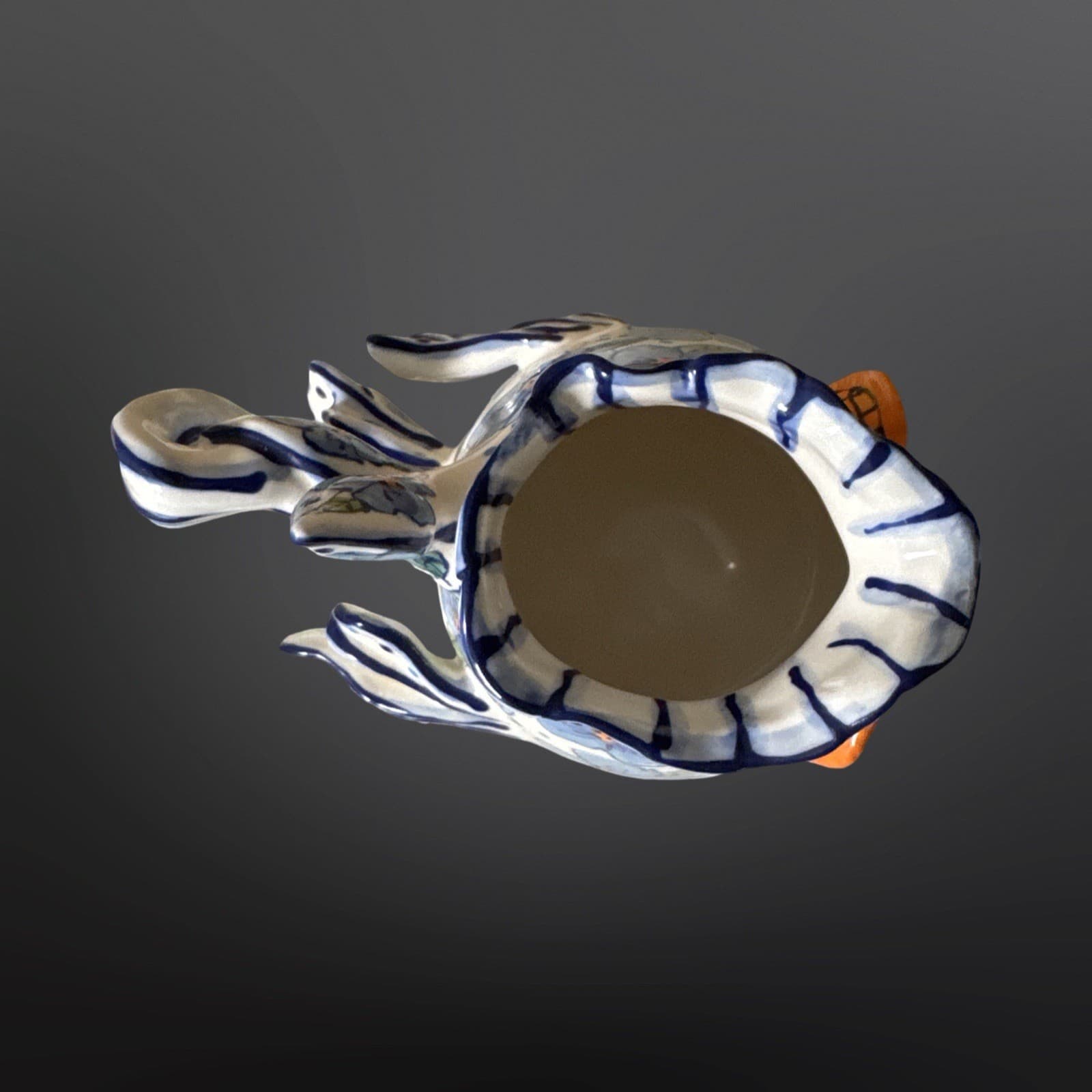 Vtg Blue Sky Clayworks Fish Creamer Diane Artware Ceramic Blue Flower Signed - Thumbnail 6