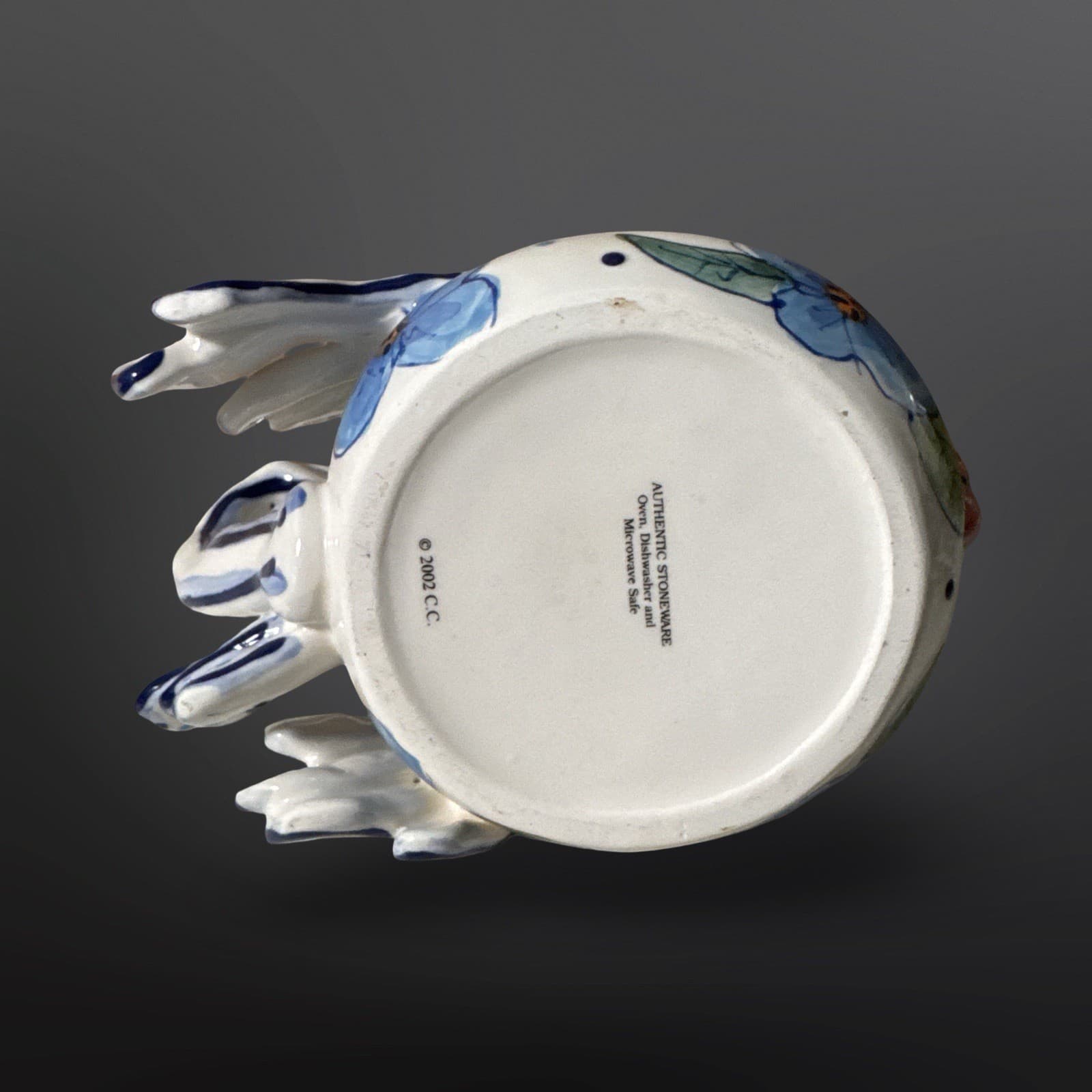 Vtg Blue Sky Clayworks Fish Creamer Diane Artware Ceramic Blue Flower Signed - Thumbnail 7