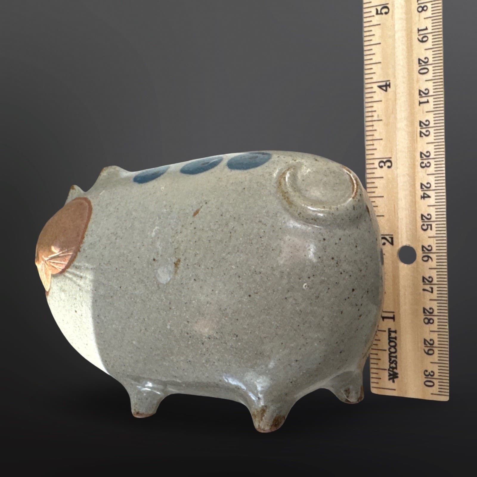 Vintage Chunky Cat Figurine UCTCI Japan Stoneware Gray Blue Dots RARE - Thumbnail 8