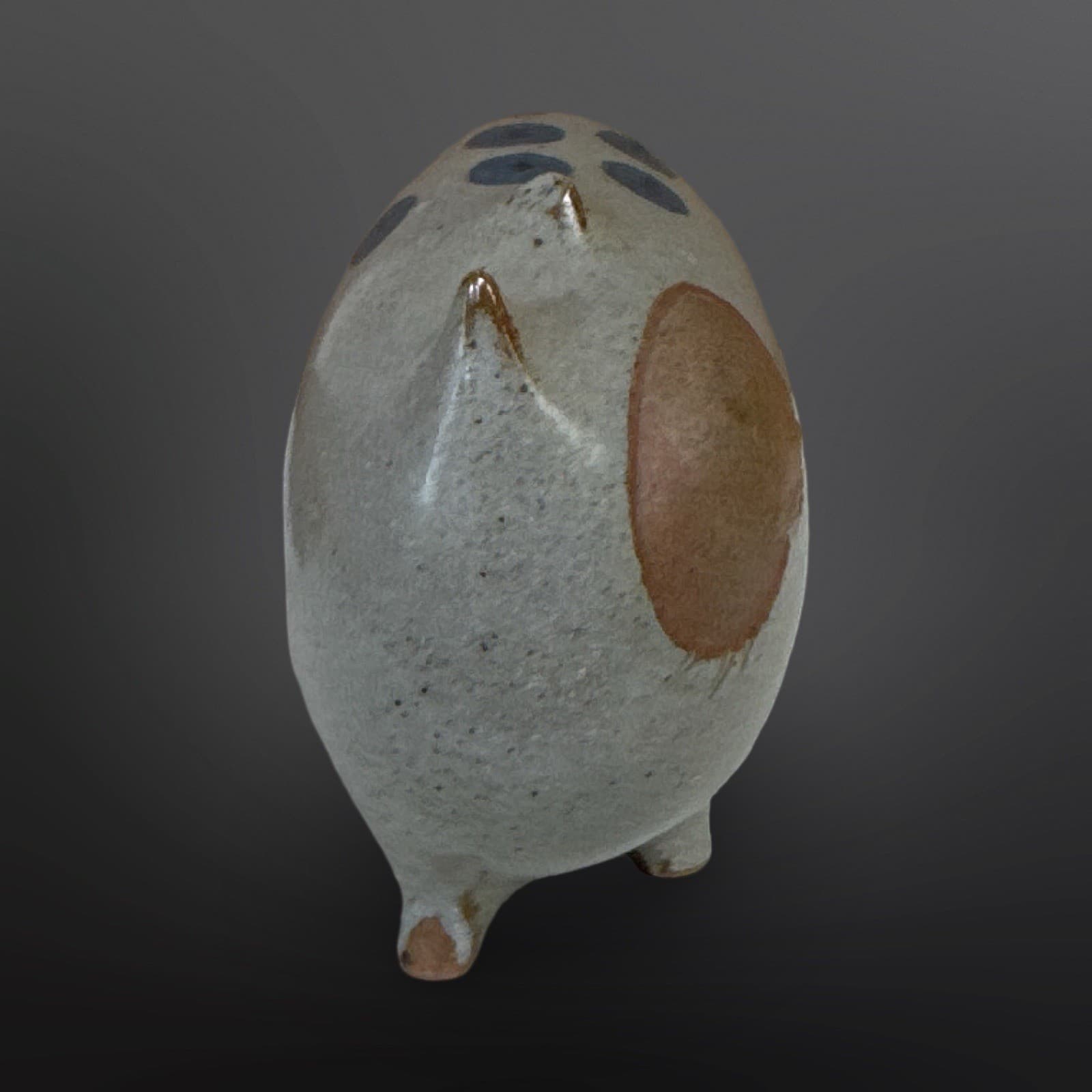 Vintage Chunky Cat Figurine UCTCI Japan Stoneware Gray Blue Dots RARE - Thumbnail 3