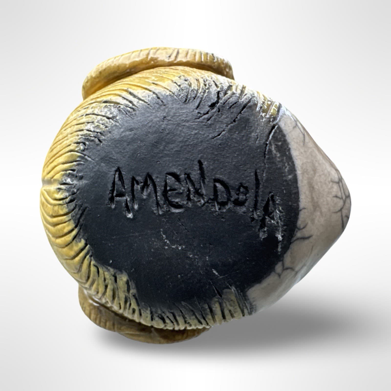 Raku Pottery Deva Spirit Head Rattle Princess Leia Hair Artist Signed Amendela - Thumbnail 6