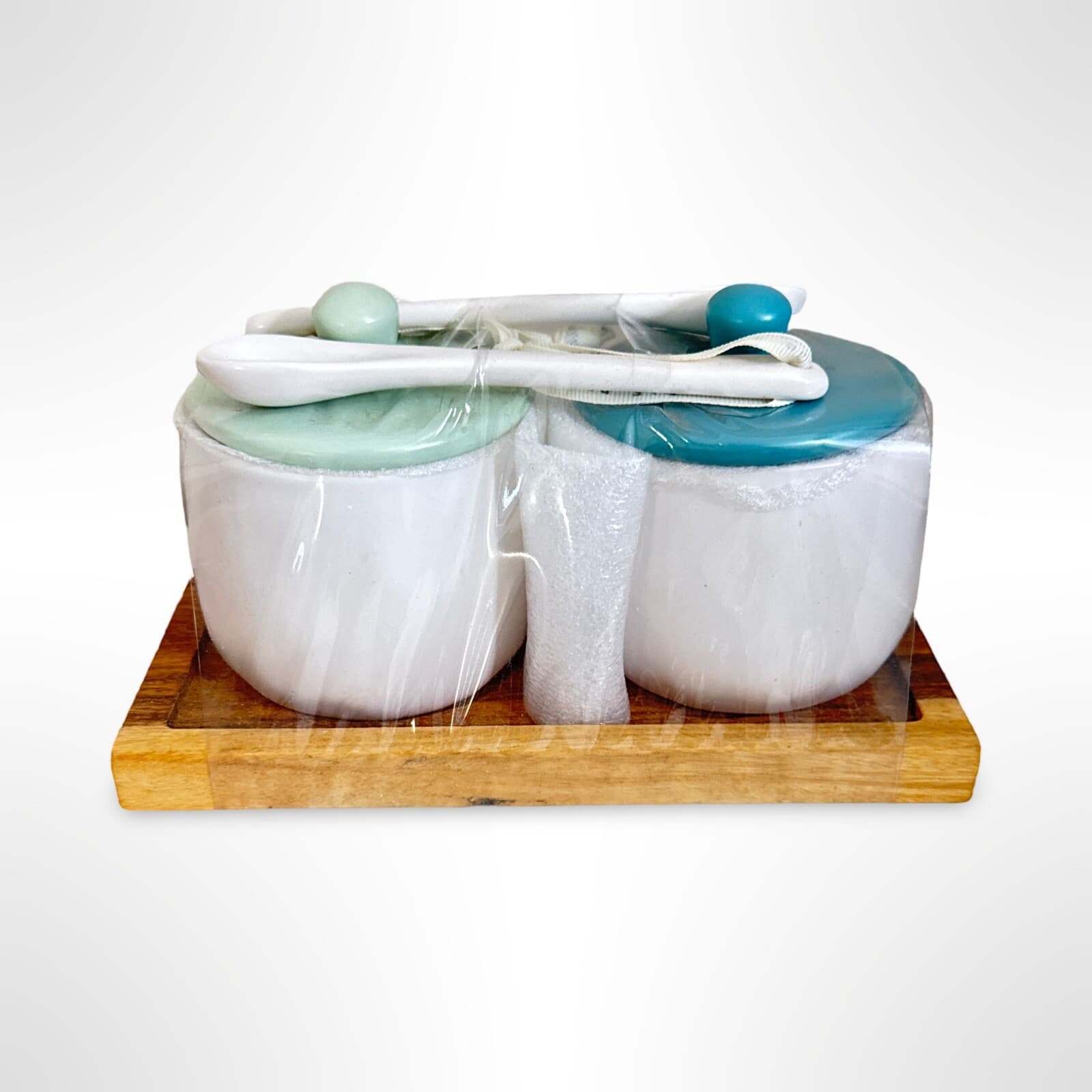 Rae Dunn Fudge And Caramel Ice Cream Bar Set, Lids , Tray & Spoons NEW - Thumbnail 2