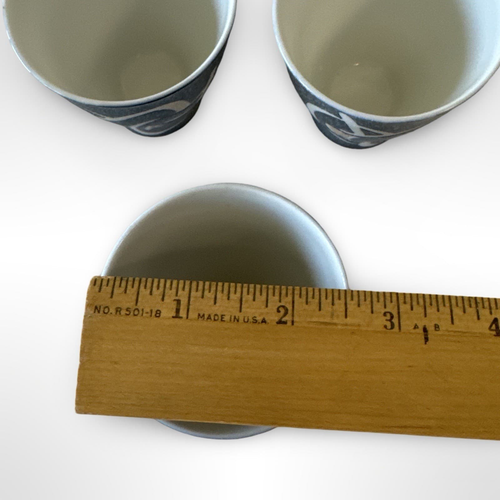 Vintage Japanese Sake Cups Porcelain Blue Abstract Design Set Of 5 - Thumbnail 9
