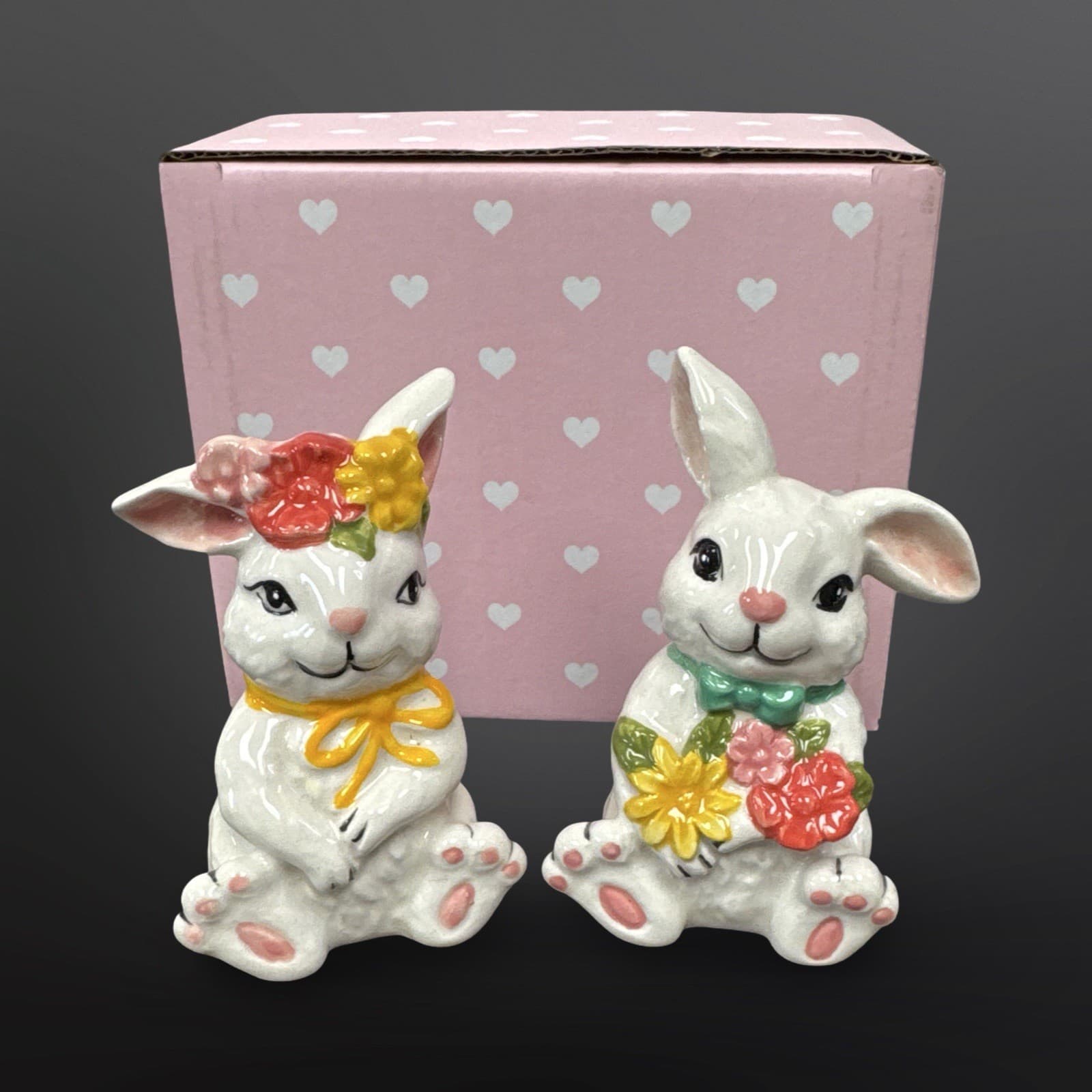 Blue Sky Clayworks Blossom Valley Boy Girl Bunny Salt & Pepper Shakers Set RARE - Thumbnail 3