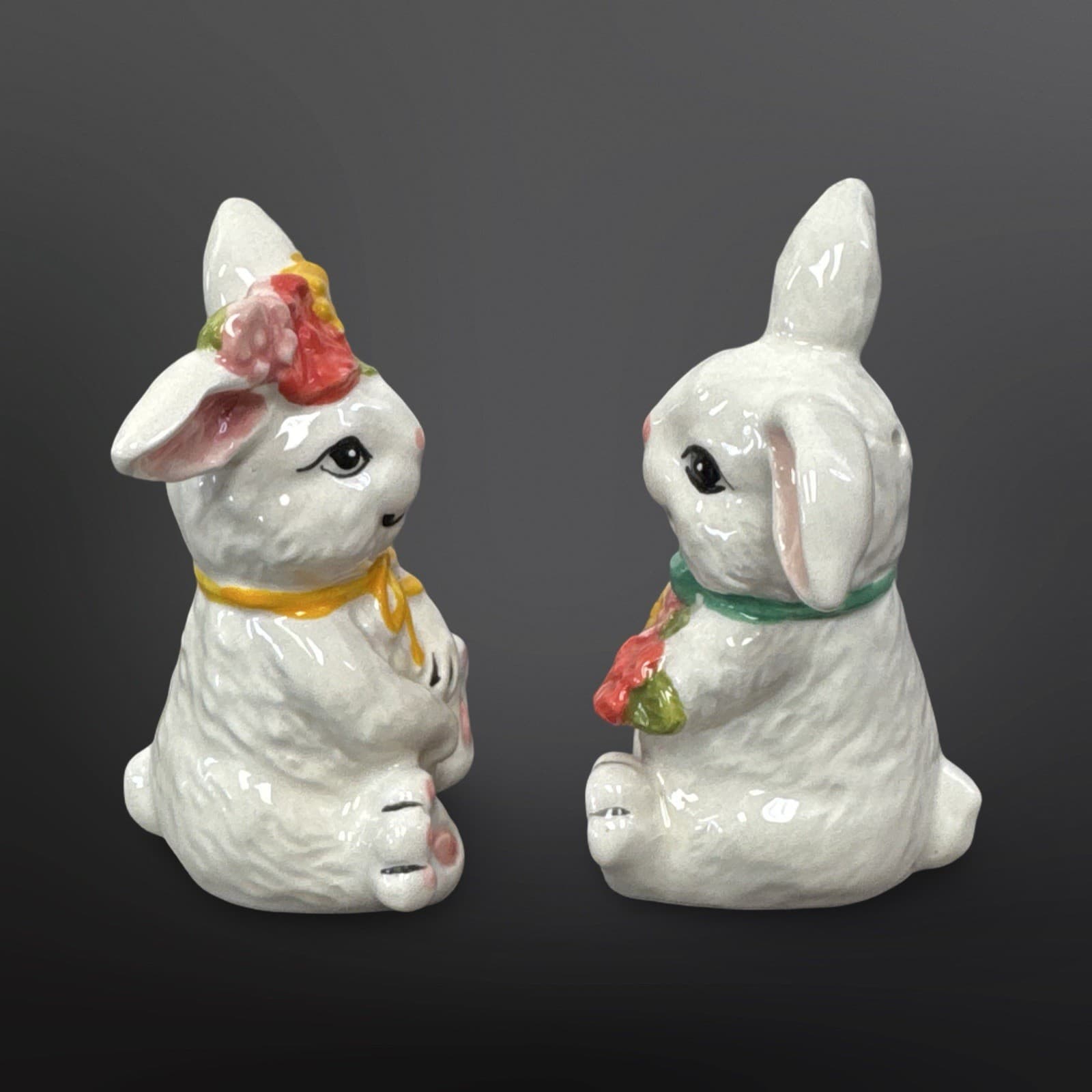 Blue Sky Clayworks Blossom Valley Boy Girl Bunny Salt & Pepper Shakers Set RARE - Thumbnail 4