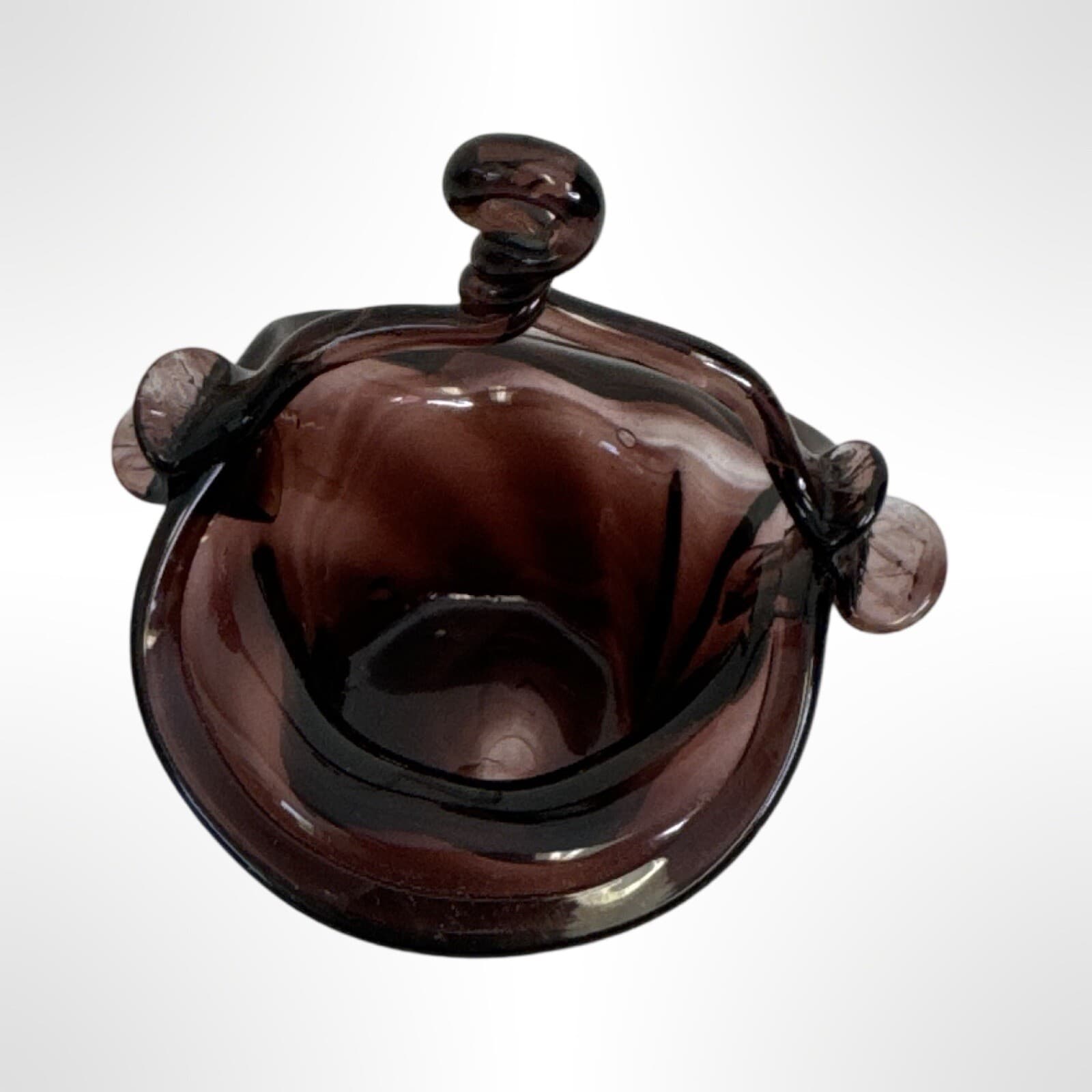 Small Handblown Glass Basket With Applied Handle Mulberry Purple - Thumbnail 3