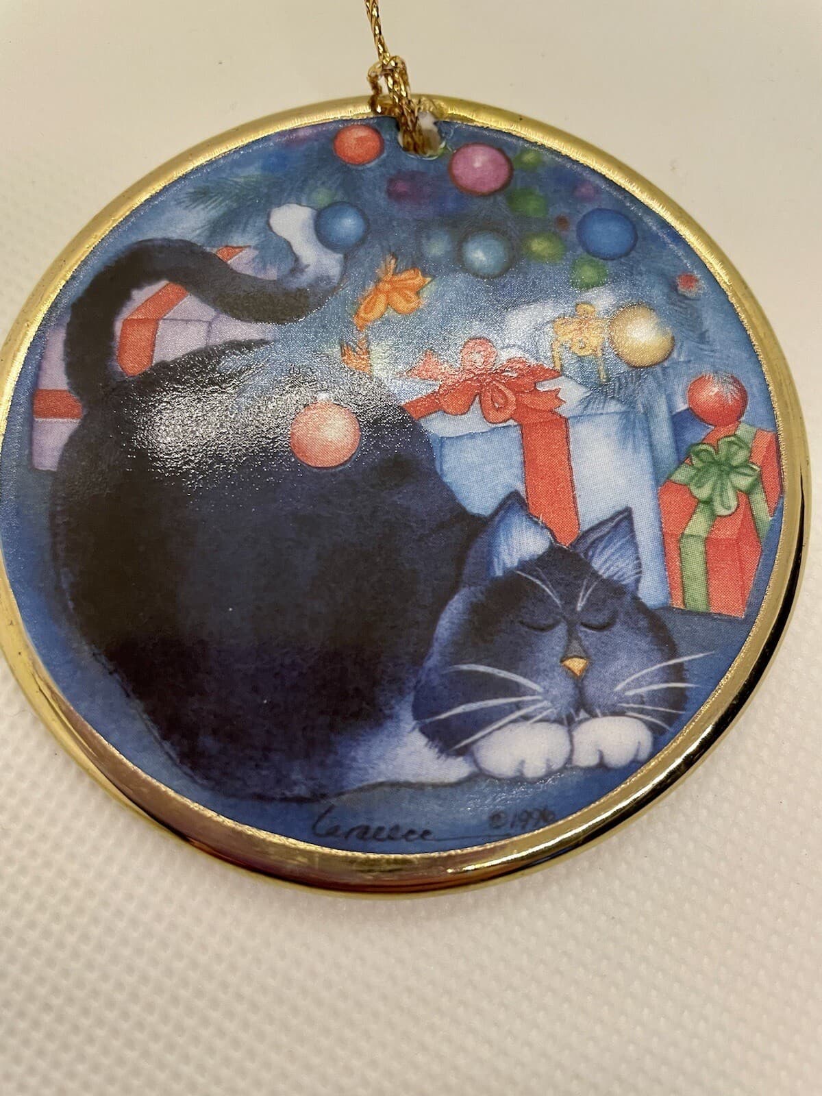 Barbara Lavallee Christmas Ornament Cat from Artists Original Watercolor Alaska - Thumbnail 2
