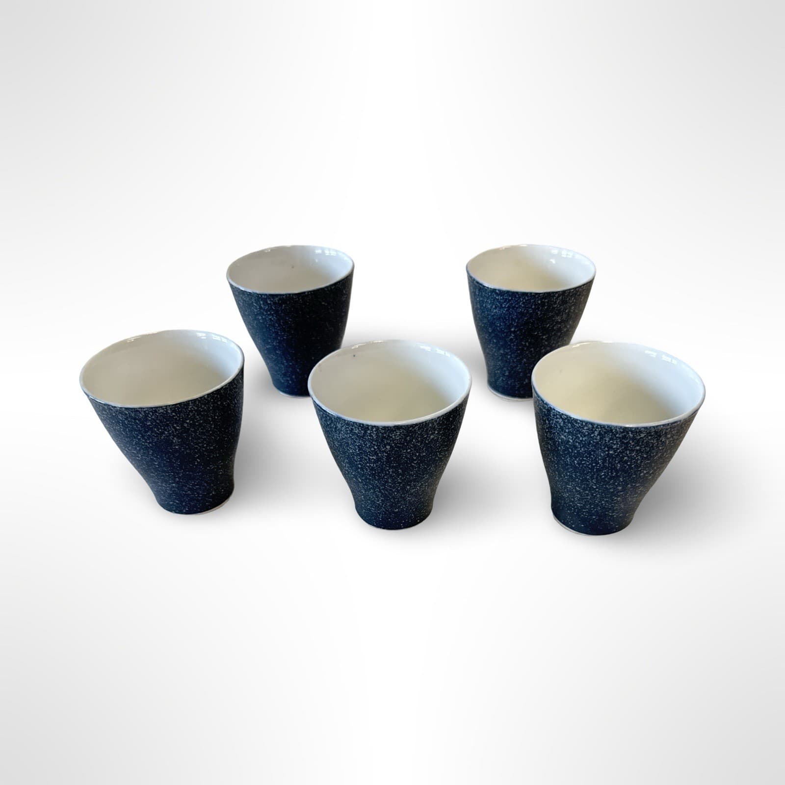 Vintage Japanese Sake Cups Porcelain Blue Abstract Design Set Of 5 - Thumbnail 3