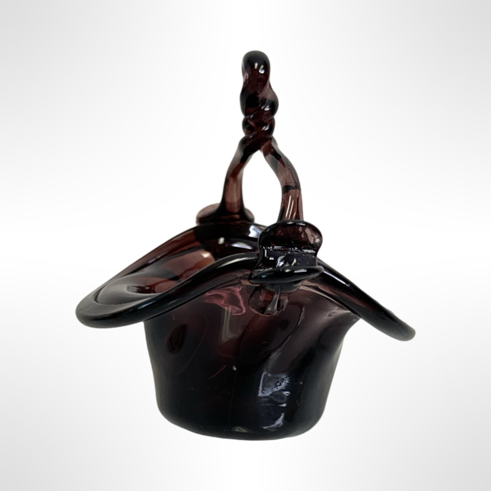 Small Handblown Glass Basket With Applied Handle Mulberry Purple - Thumbnail 4
