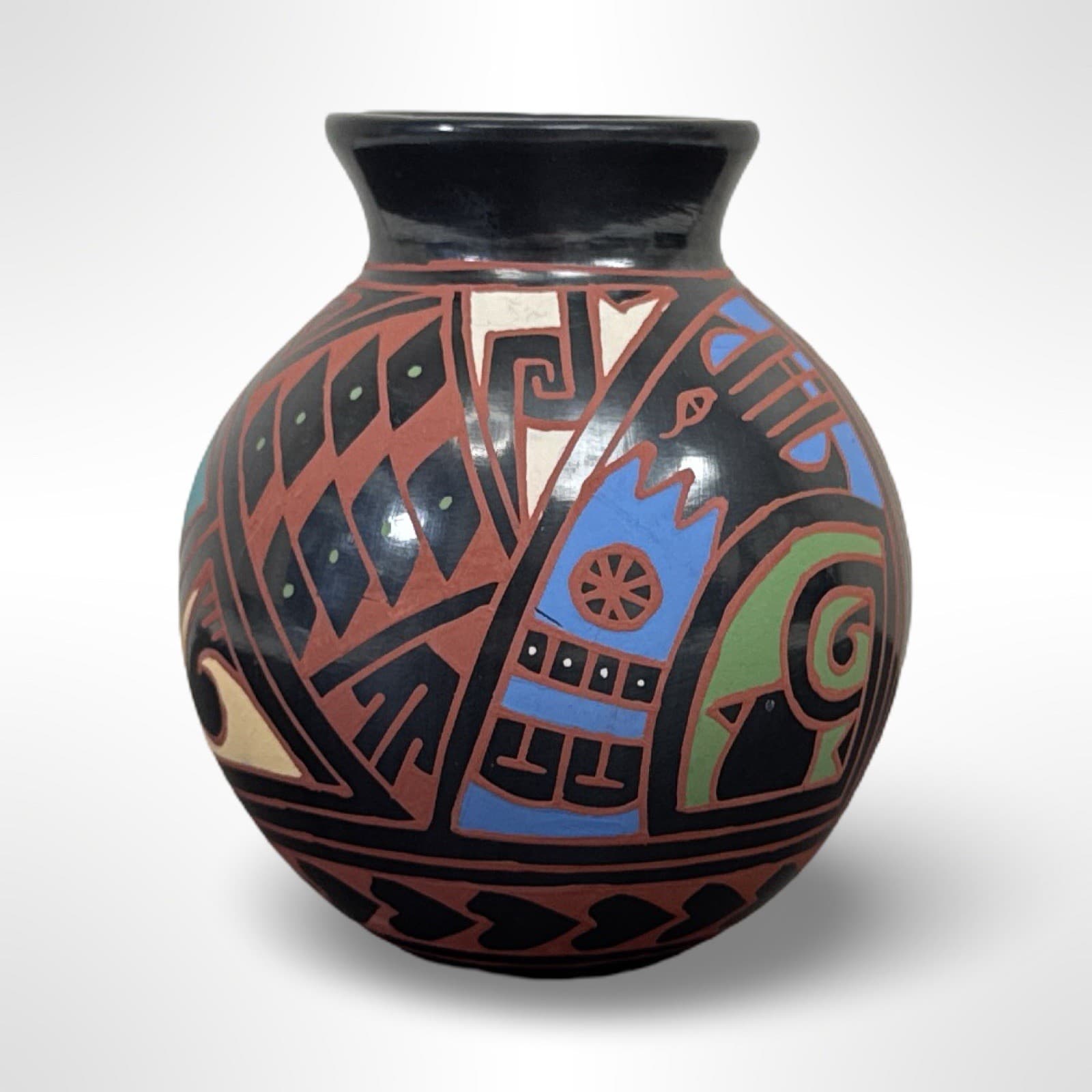 Mata Ortiz Polychrome Mexican Pottery Olla Jar Hand Coiled Signed RRR - Thumbnail 3