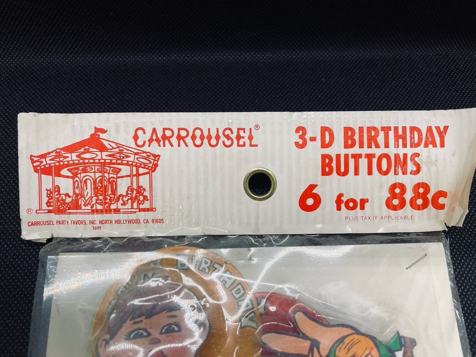 Vintage 3-D Birthday Buttons Carrousel Brand NIP Kitschy Birthday Decor - Thumbnail 3
