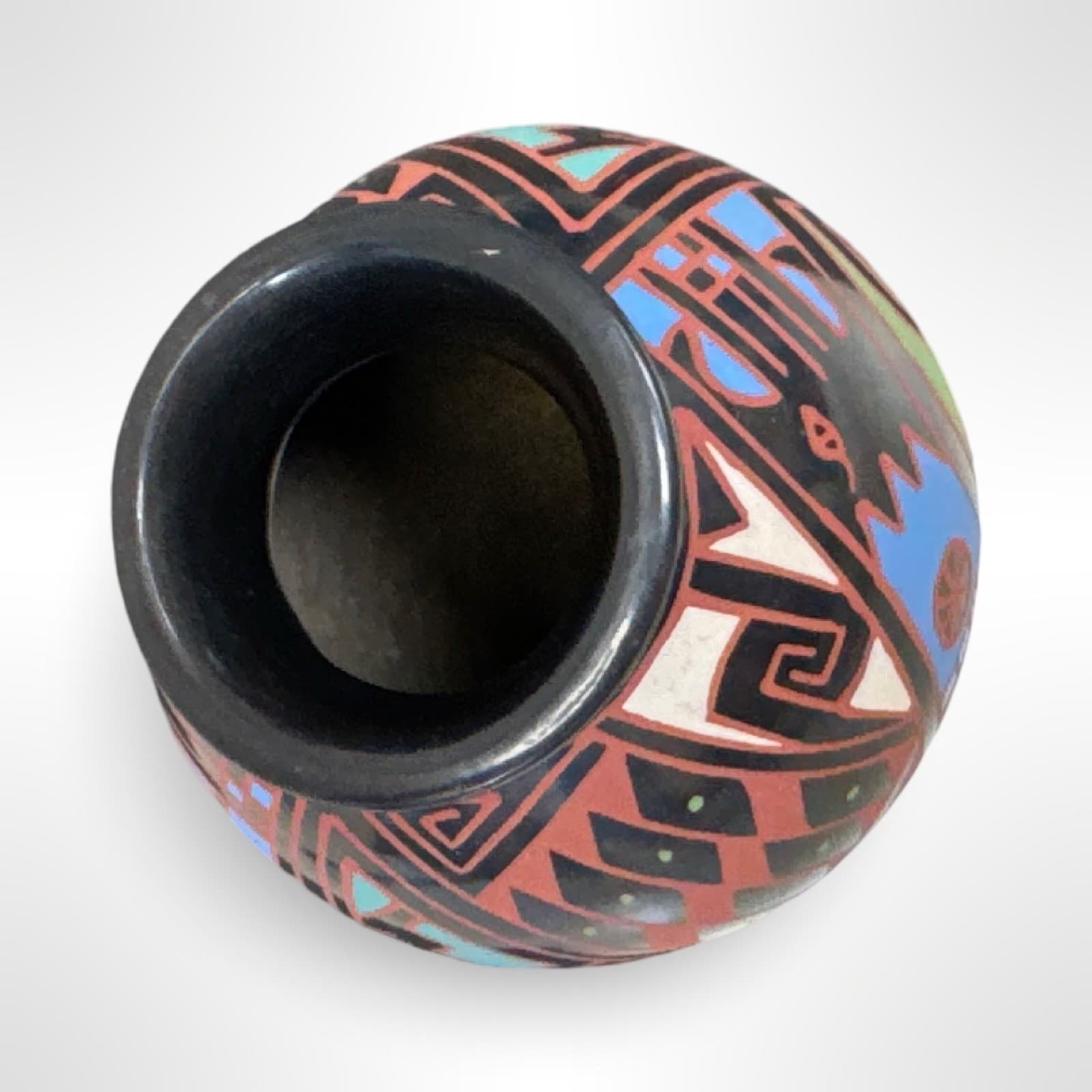 Mata Ortiz Polychrome Mexican Pottery Olla Jar Hand Coiled Signed RRR - Thumbnail 5