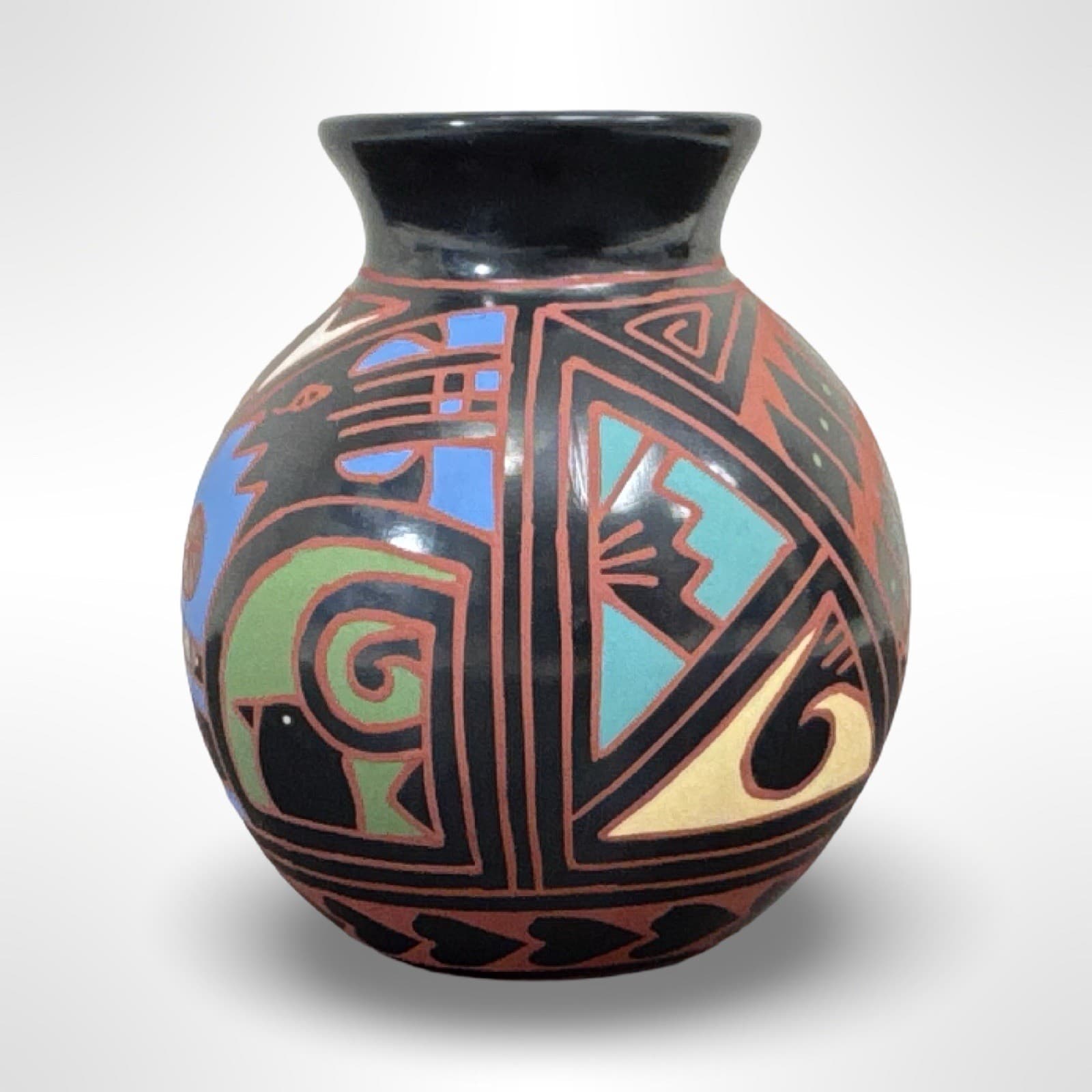 Mata Ortiz Polychrome Mexican Pottery Olla Jar Hand Coiled Signed RRR - Thumbnail 4