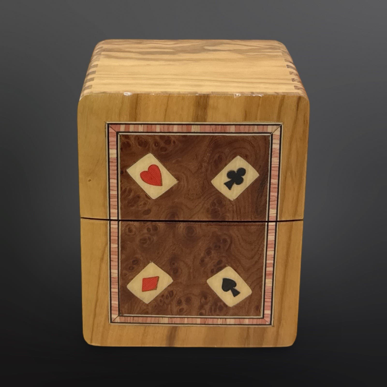 Vtg Landolfi Luigi Sorrento Italy Hand Made Wooden Marquetry Box Playing Cards - Thumbnail 3