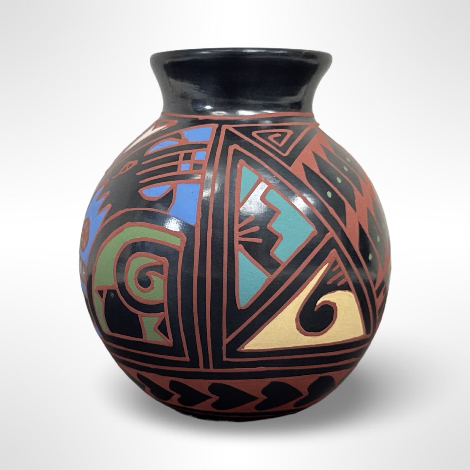 Mata Ortiz Polychrome Mexican Pottery Olla Jar Hand Coiled Signed RRR - Thumbnail 2