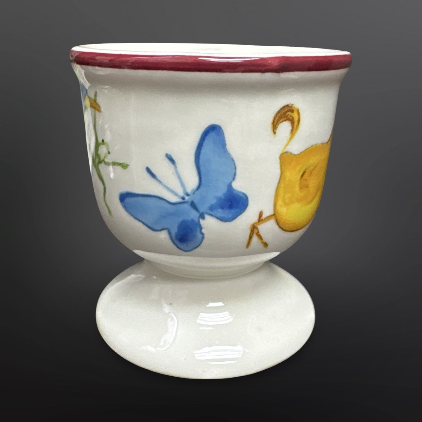 Vintage Villeroy & Boch Luxembourg Porcelain Egg Cup Chick Goose Butterfly Frog - Thumbnail 4