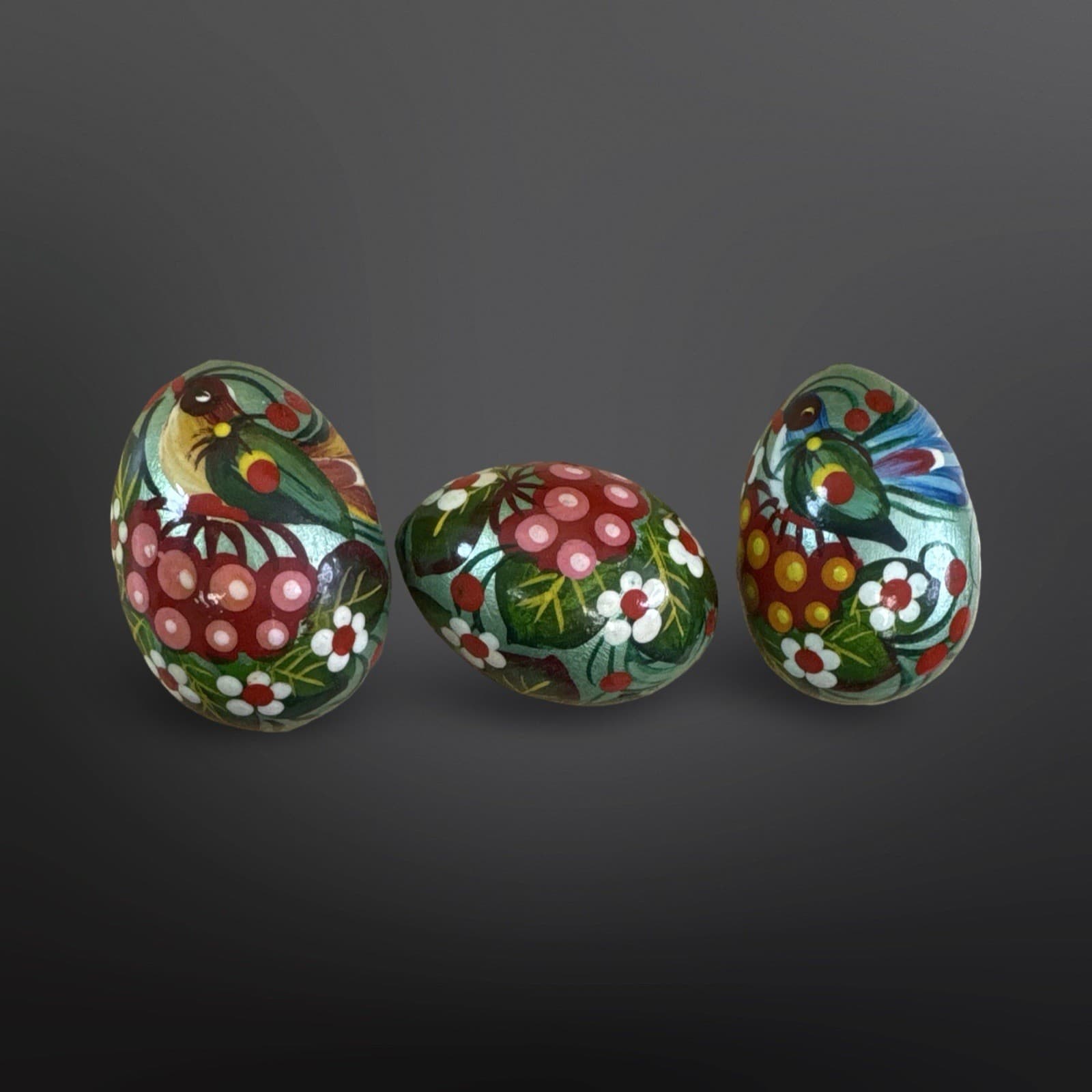 Hand Painted Wooden Basket and Eggs Ukrainian Detailed Birds Pysanka Folk Art - Thumbnail 6