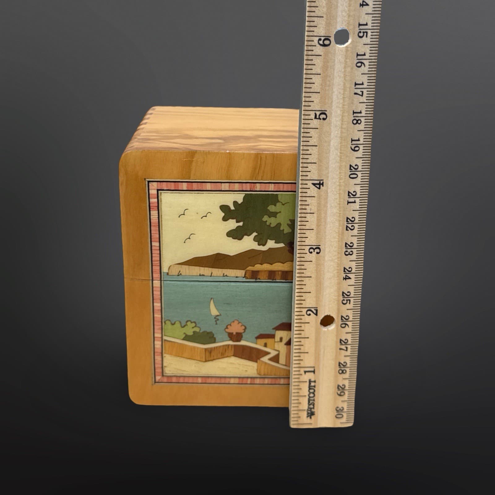 Vtg Landolfi Luigi Sorrento Italy Hand Made Wooden Marquetry Box Playing Cards - Thumbnail 9