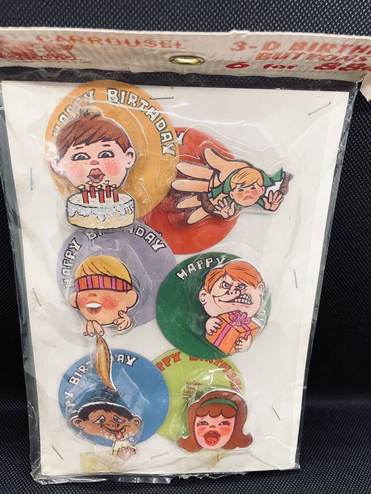Vintage 3-D Birthday Buttons Carrousel Brand NIP Kitschy Birthday Decor - Thumbnail 6