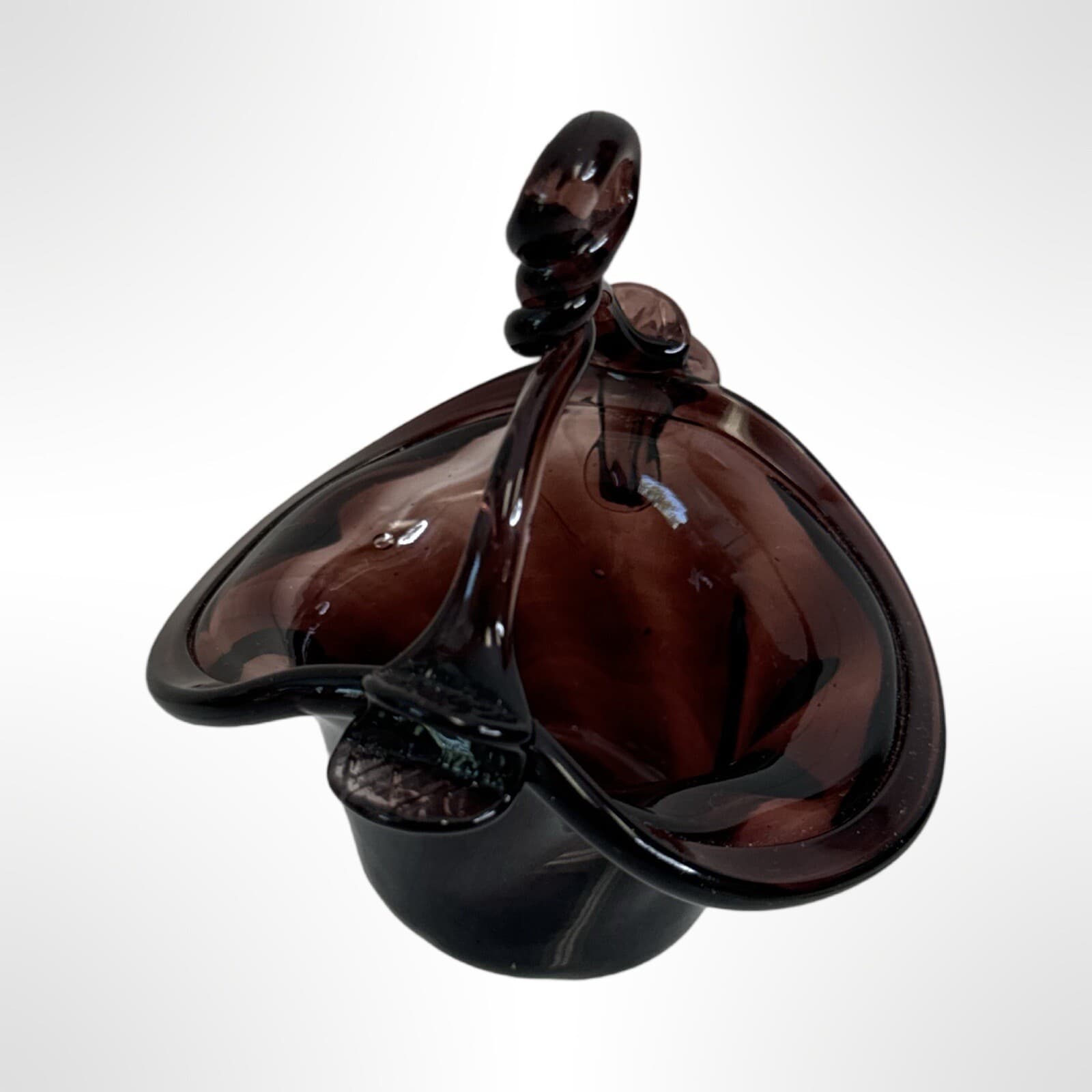Small Handblown Glass Basket With Applied Handle Mulberry Purple - Thumbnail 2