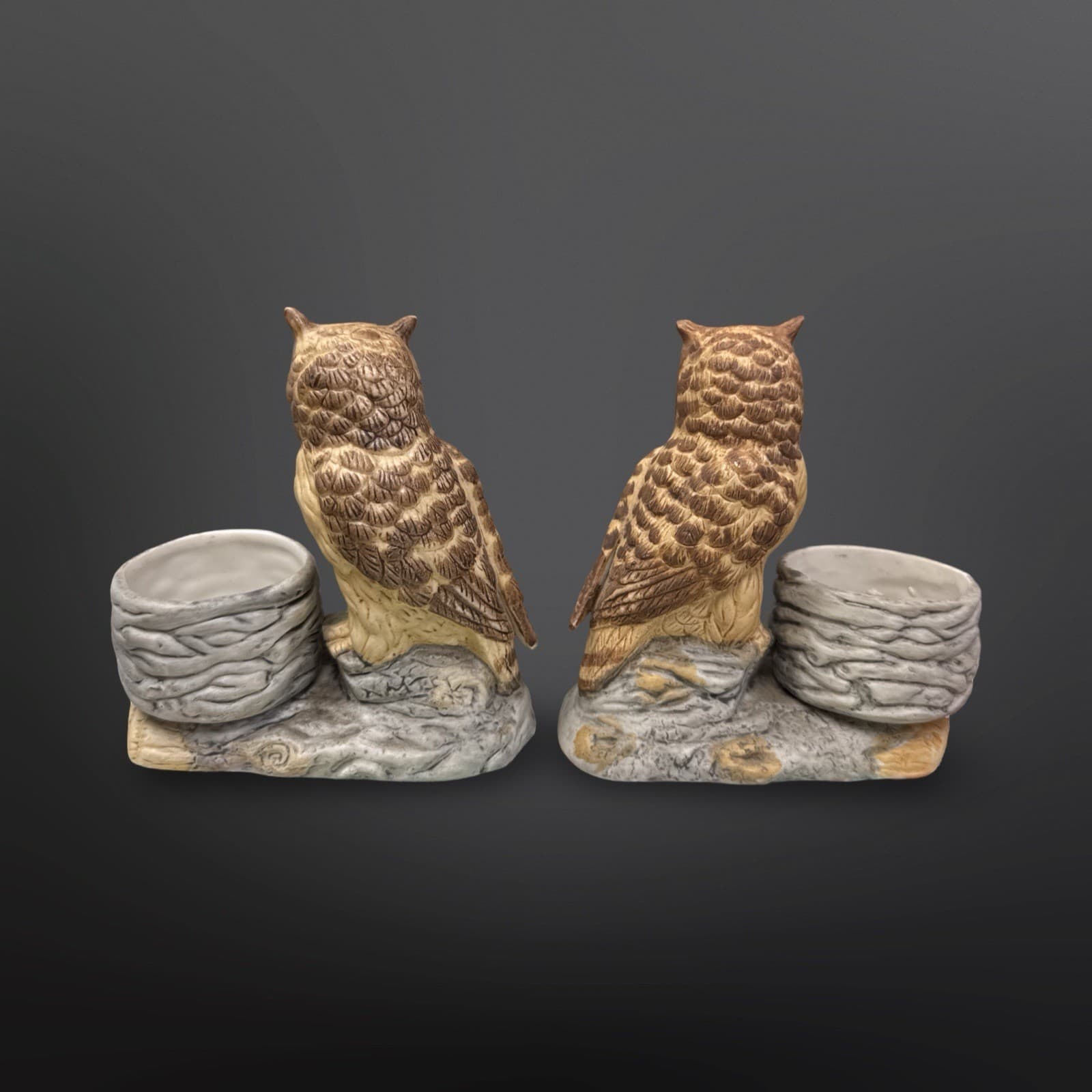 Pair of UCGC Taiwan Porcelain Owl Tealight Votive Candle Holders 4.25"x4.5"x2" - Thumbnail 3