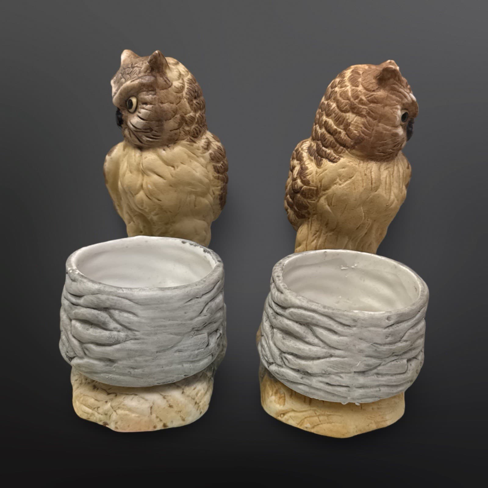 Pair of UCGC Taiwan Porcelain Owl Tealight Votive Candle Holders 4.25"x4.5"x2" - Thumbnail 2