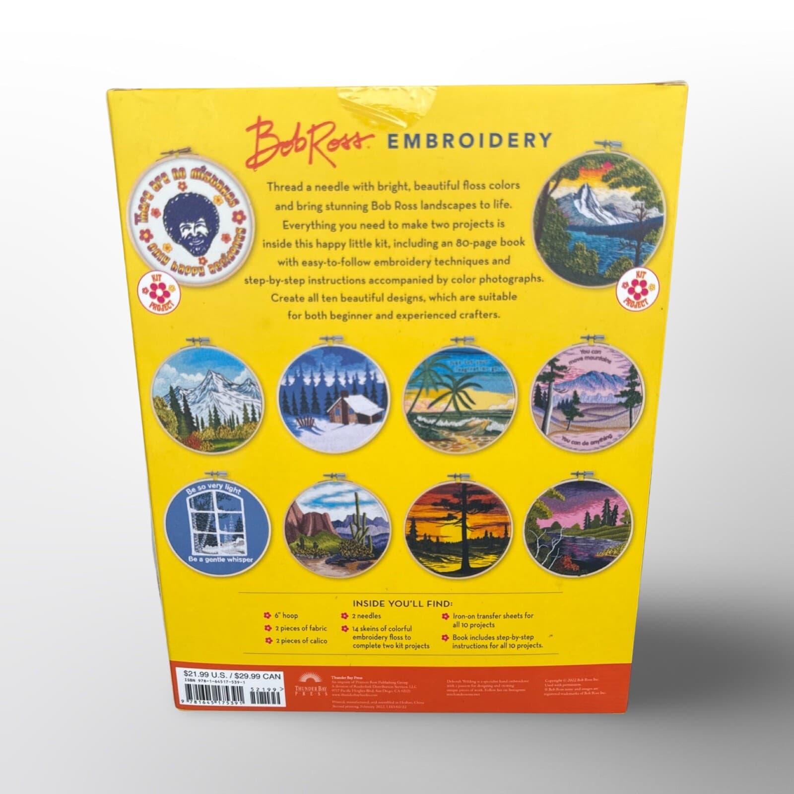 NEW Bob Ross Embroidery Set In Box With Book, Threads ,Patterns, Hoop - Thumbnail 2