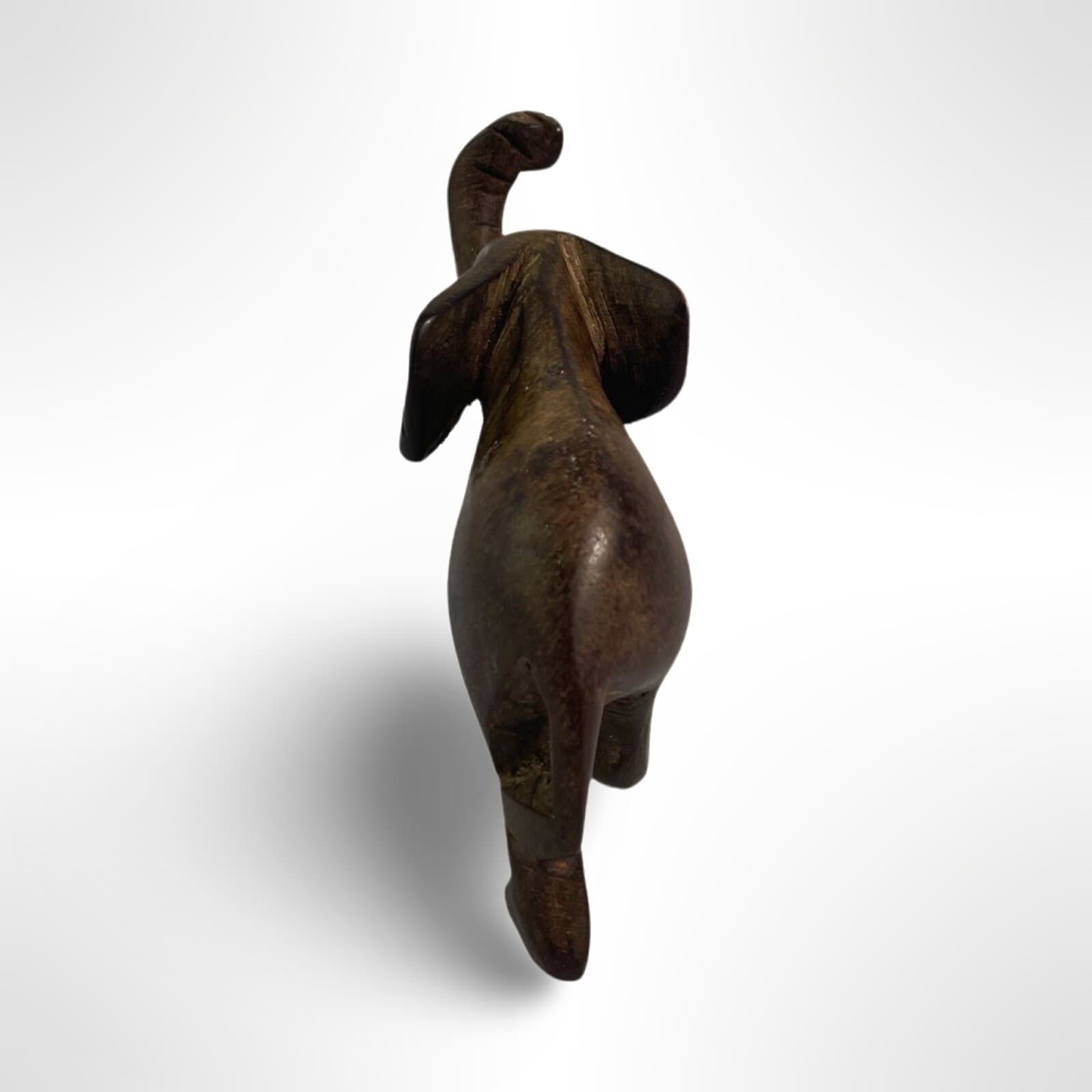 Small Hand Carved Wooden Elephant Figurine Trunk Up For Good Luck No Tusks - Thumbnail 4