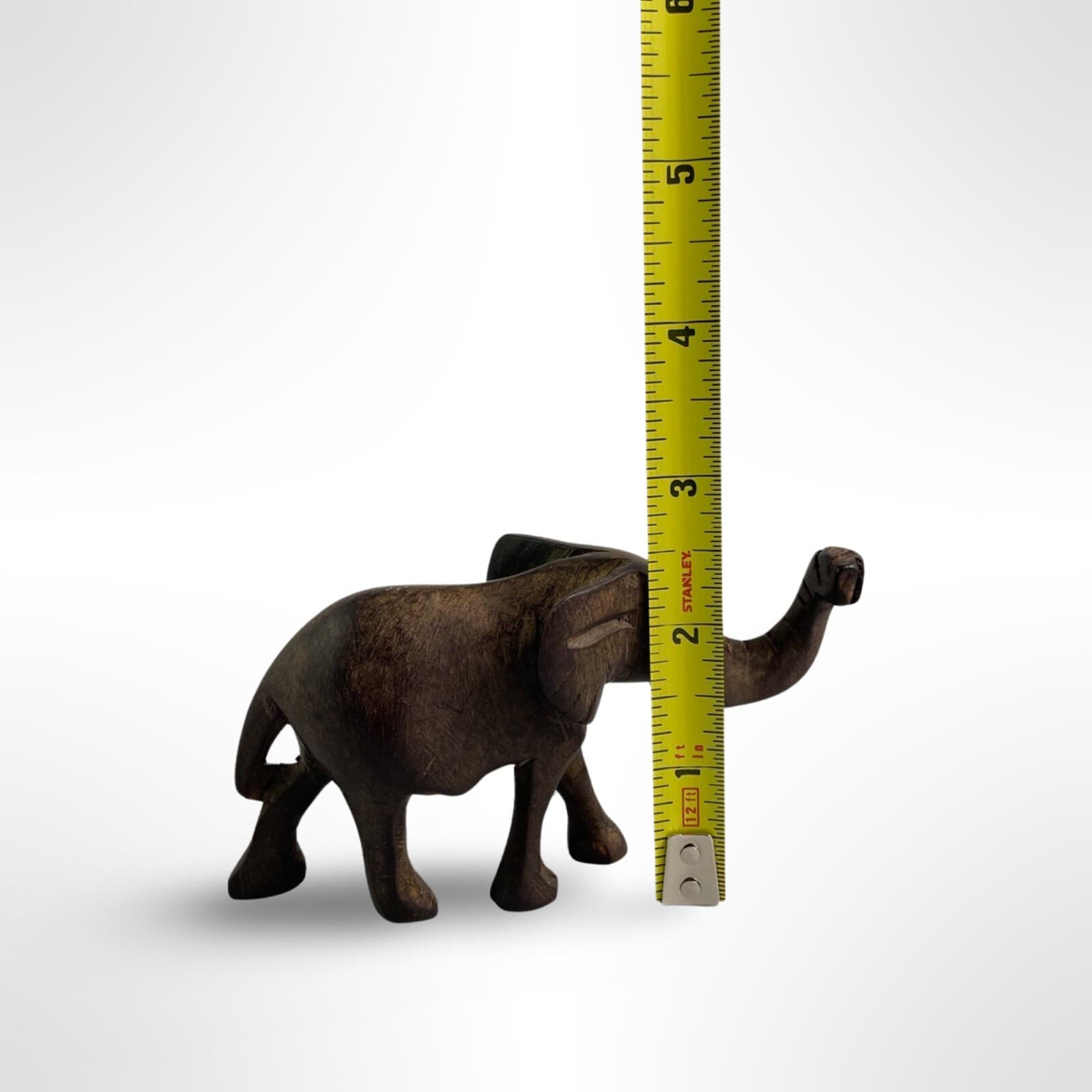 Small Hand Carved Wooden Elephant Figurine Trunk Up For Good Luck No Tusks - Thumbnail 9