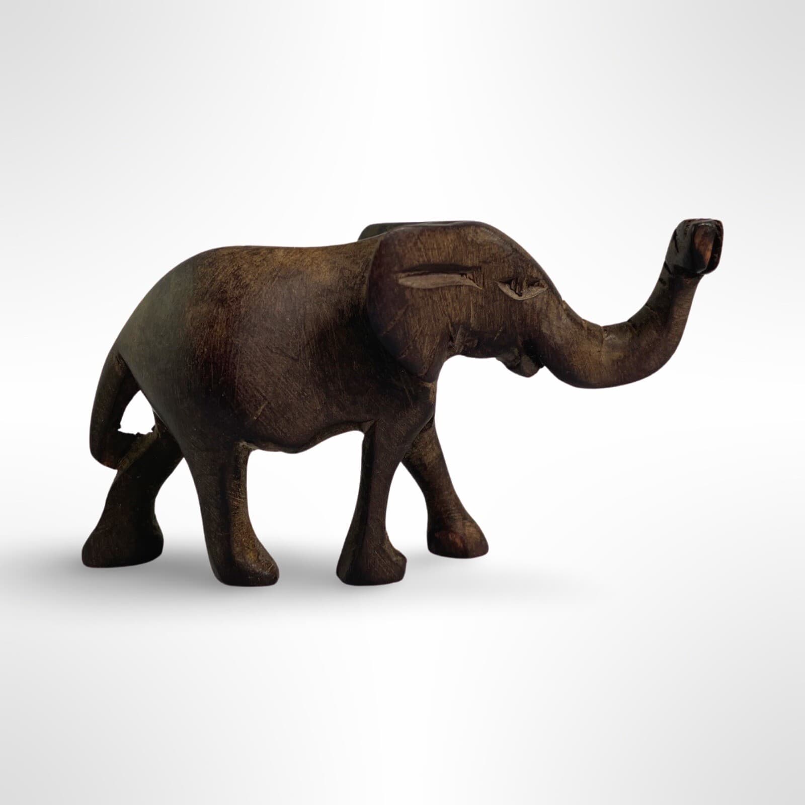 Small Hand Carved Wooden Elephant Figurine Trunk Up For Good Luck No Tusks - Thumbnail 3