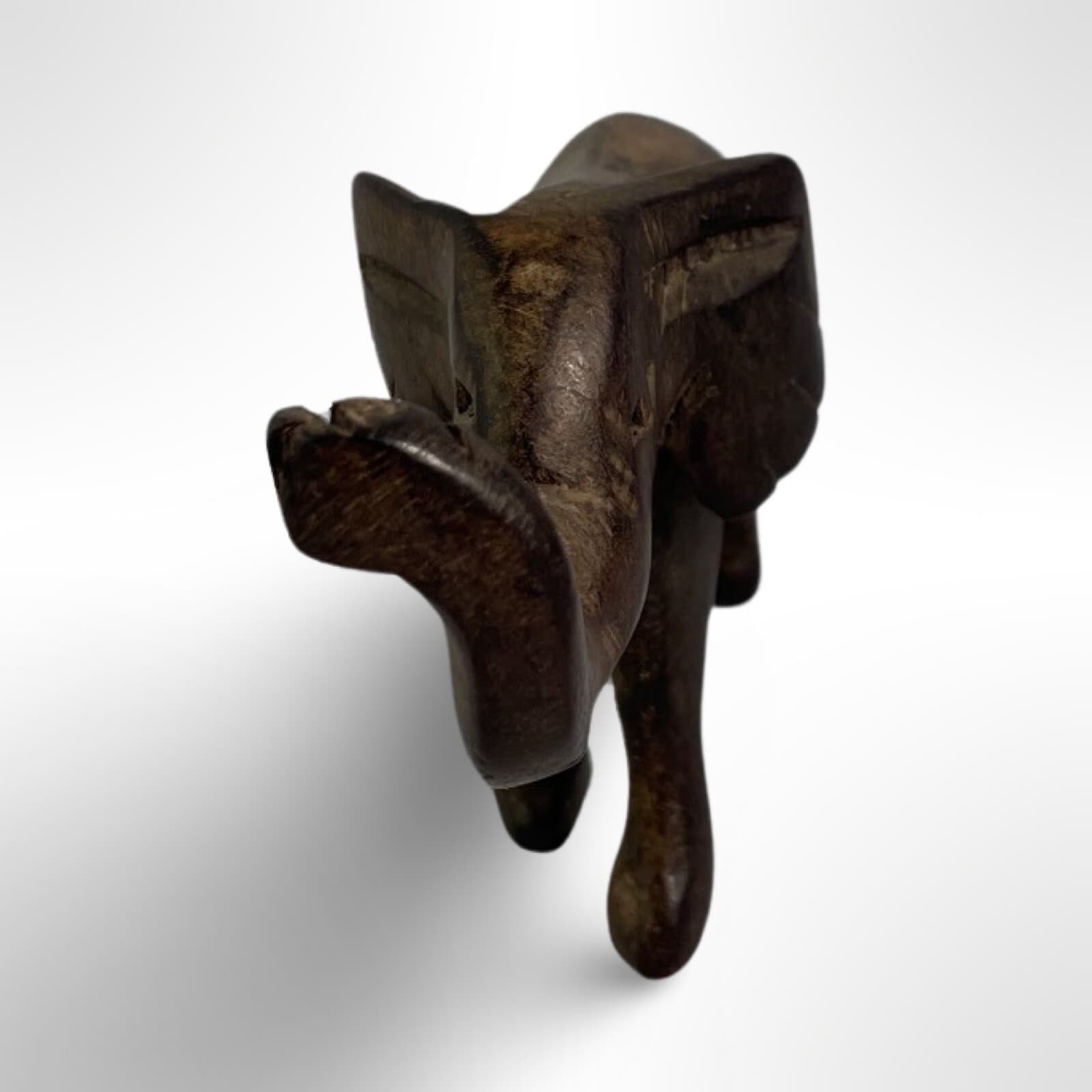 Small Hand Carved Wooden Elephant Figurine Trunk Up For Good Luck No Tusks - Thumbnail 2