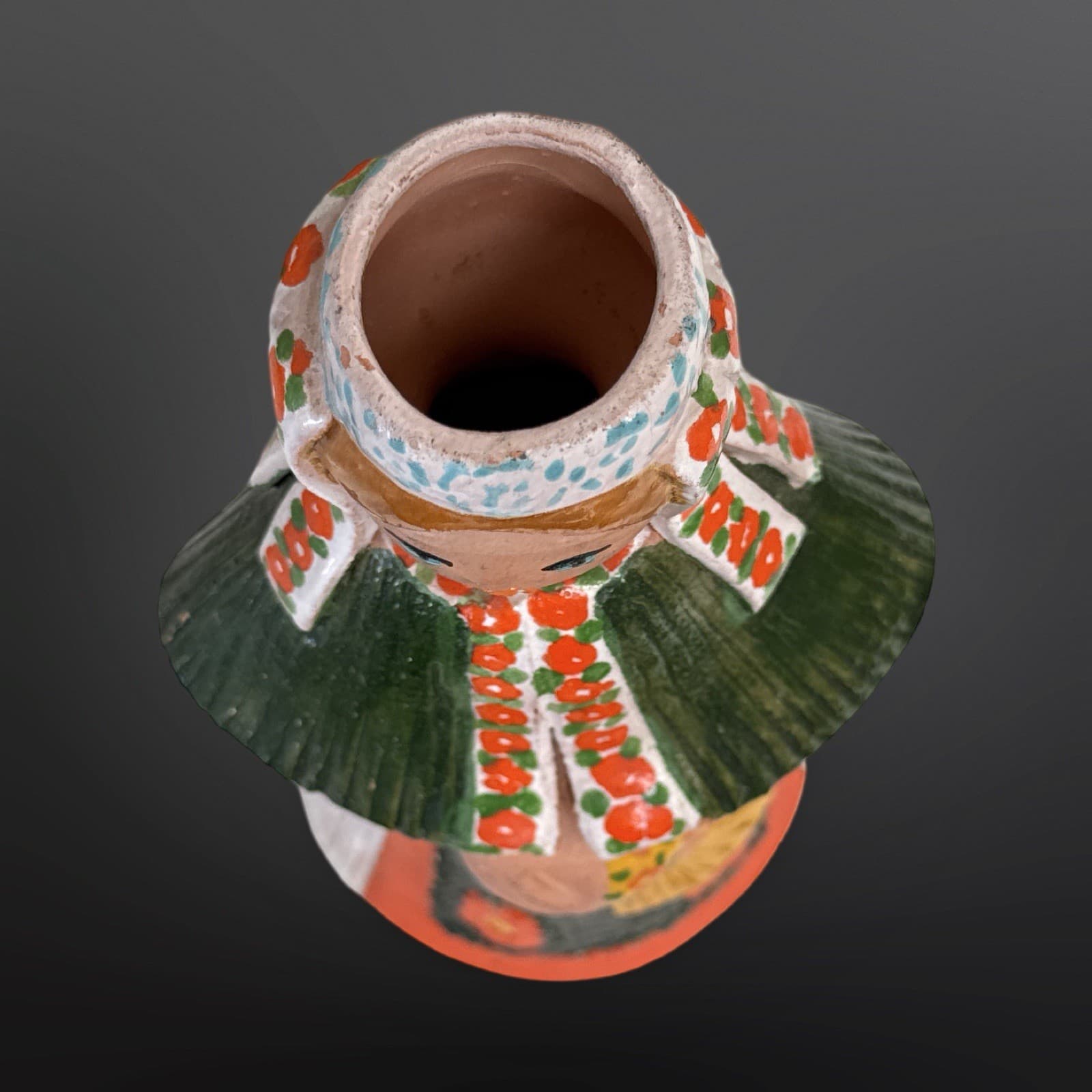 Eastern European Hand Painted Ceramic Pottery Lady Vase - Thumbnail 5