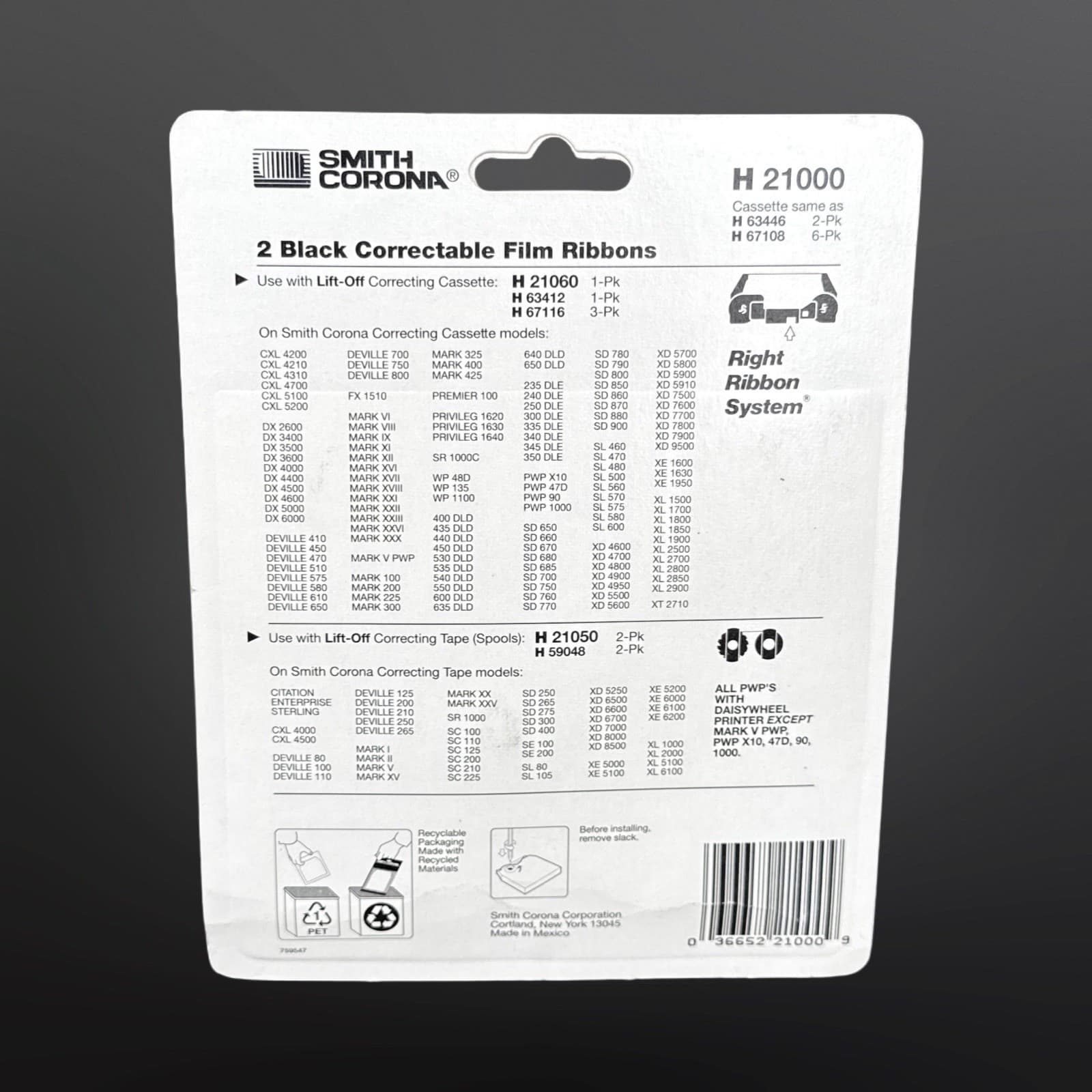 2 Pack New Genuine Smith Corona H Series 21000 Correctable Typewriter Ribbon - Thumbnail 2