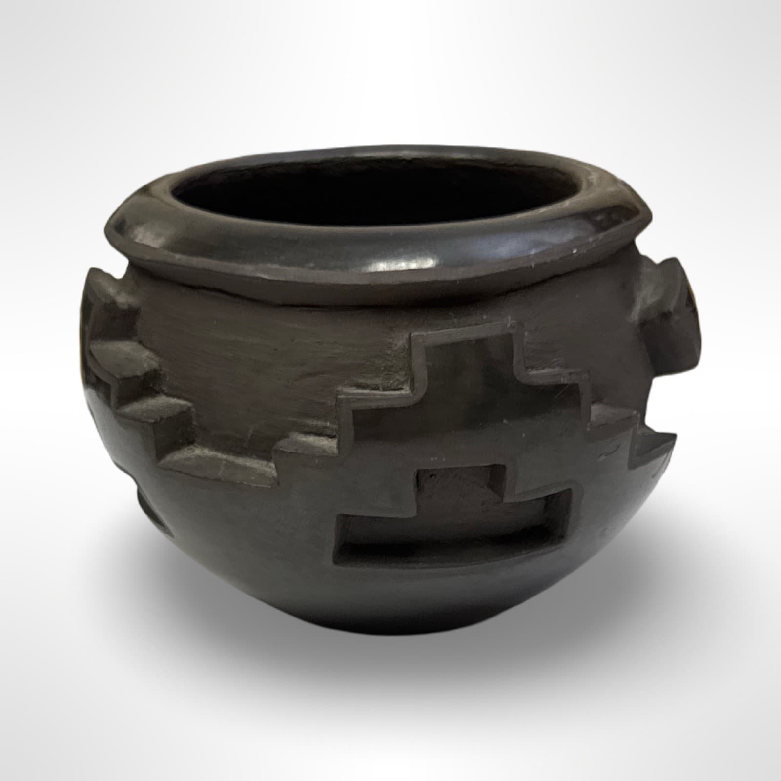 Inez Tapia Native American Small Blackware Pot Santa Clara Pottery - 3” - Thumbnail 4
