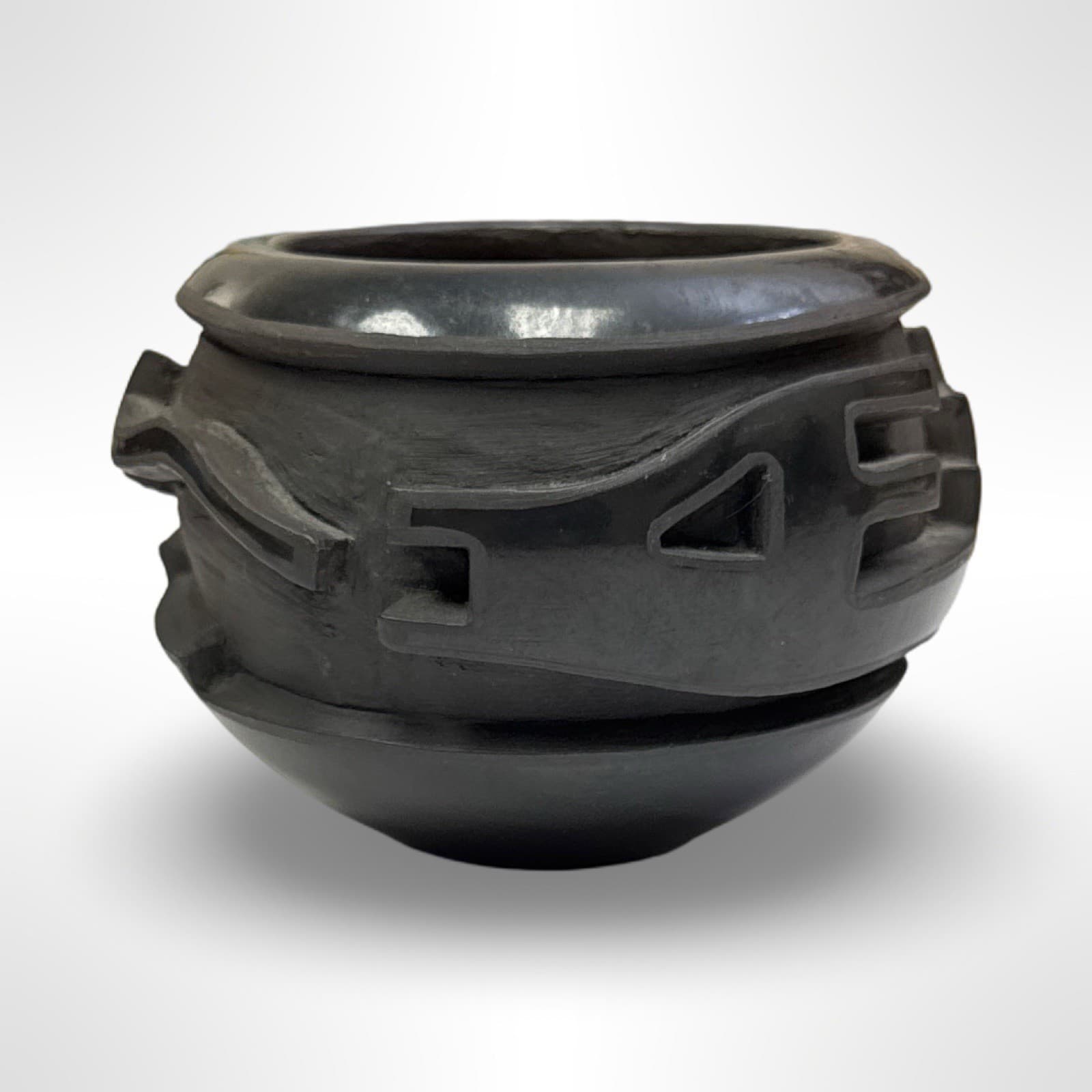 Inez Tapia Native American Small Blackware Pot Santa Clara Pottery - 3” - Thumbnail 2