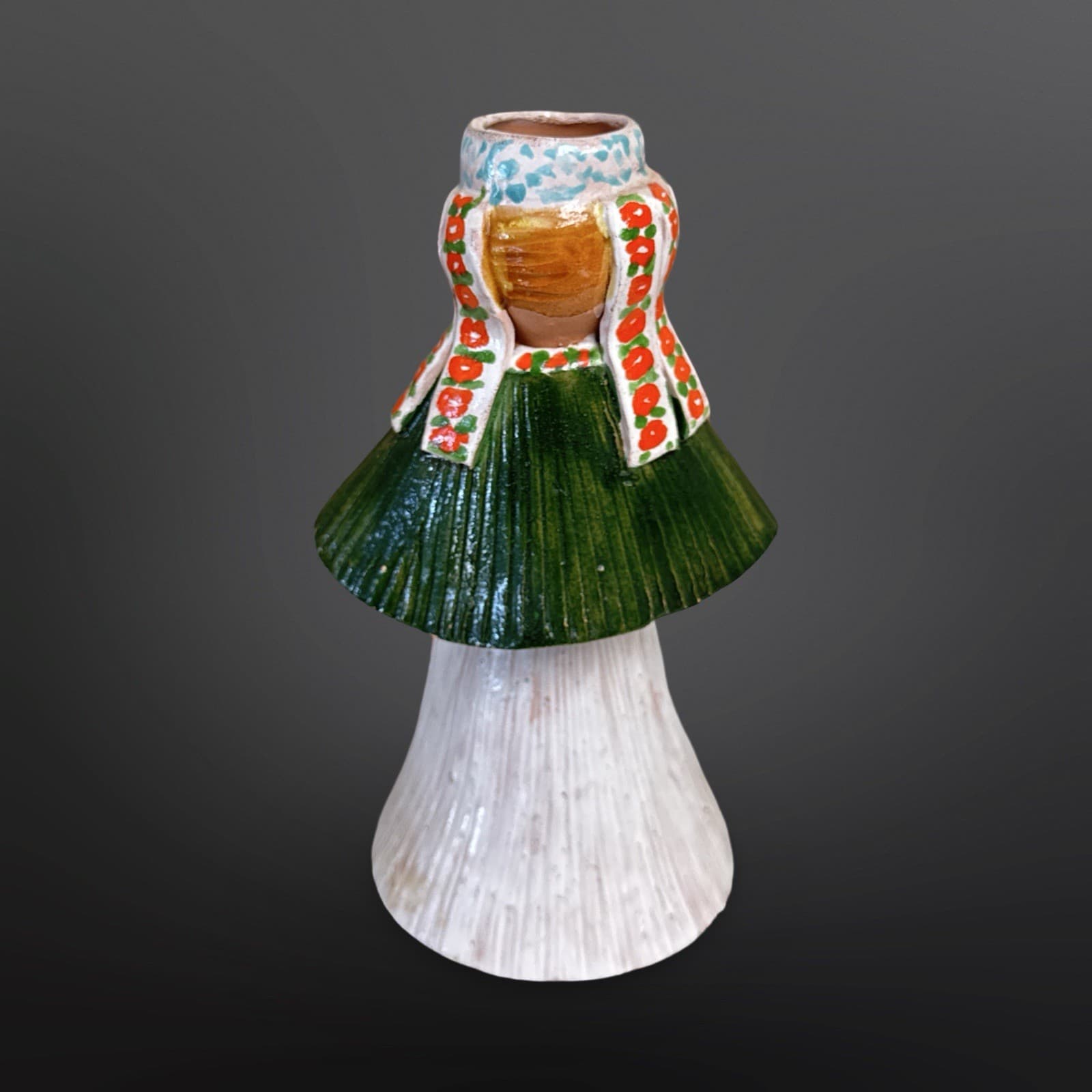 Eastern European Hand Painted Ceramic Pottery Lady Vase - Thumbnail 3