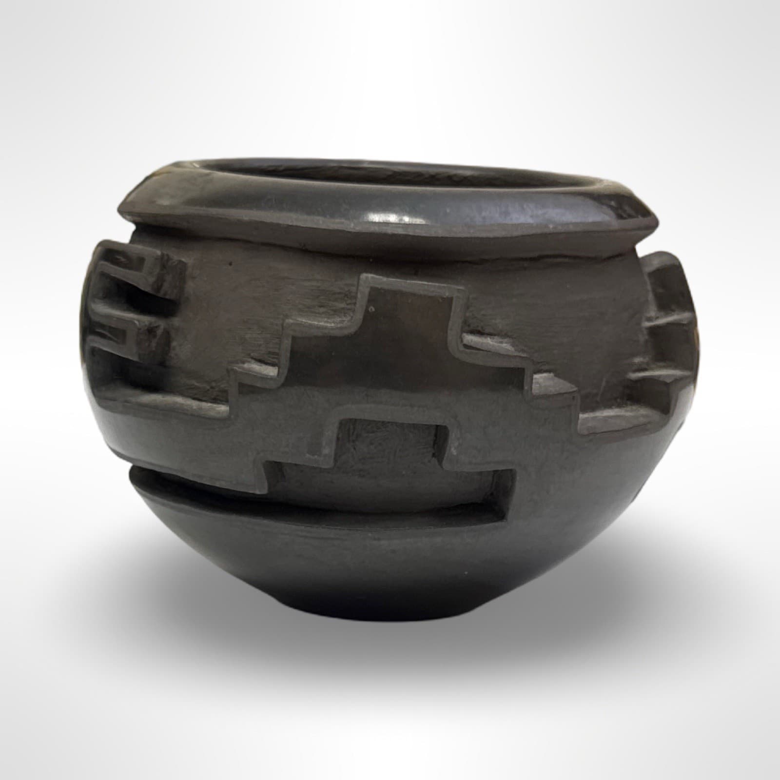 Inez Tapia Native American Small Blackware Pot Santa Clara Pottery - 3” - Thumbnail 3
