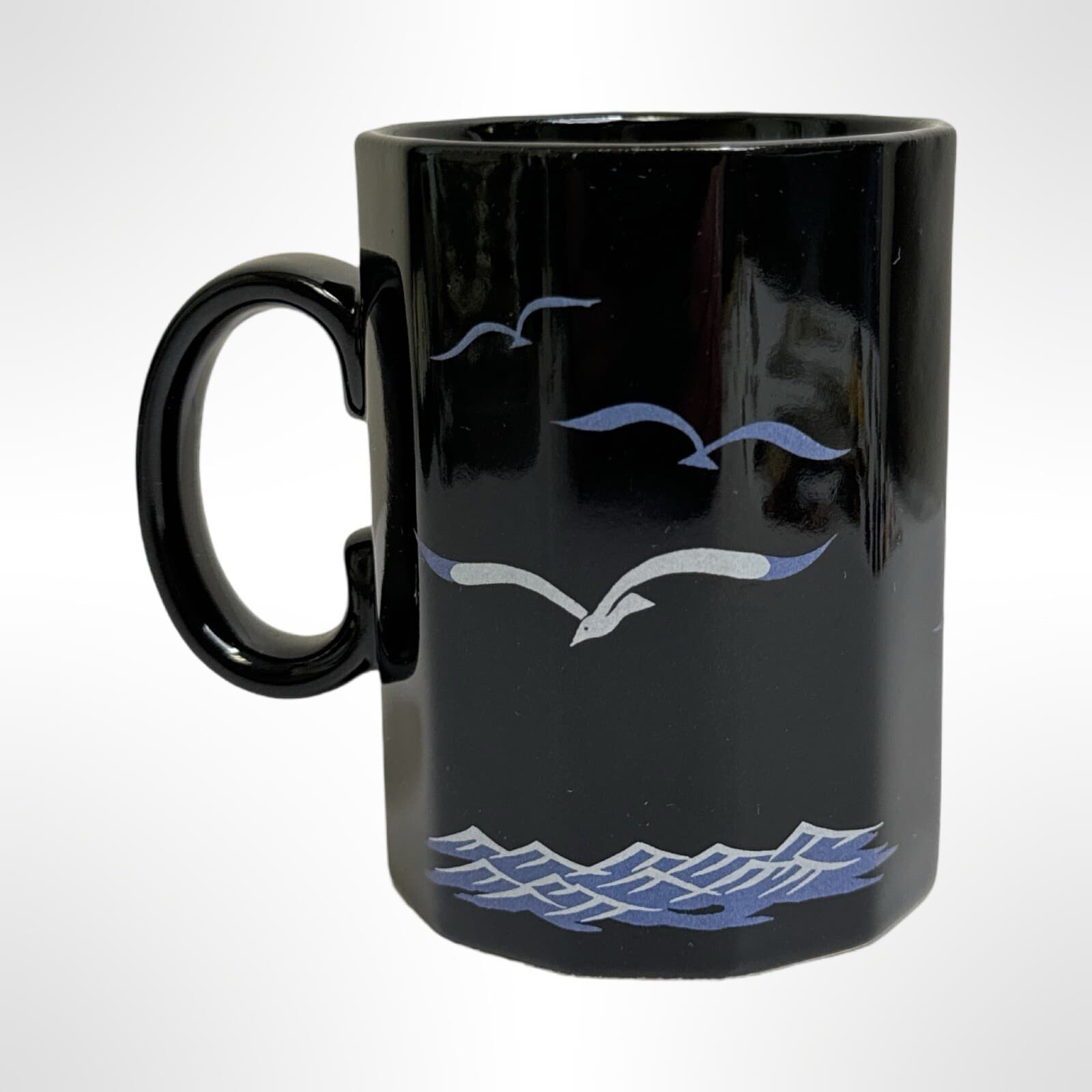 Otagiri Seaside Ocean Life Coffee Mug Waves Cliffs Seagulls Rocks Black Vintage - Thumbnail 3
