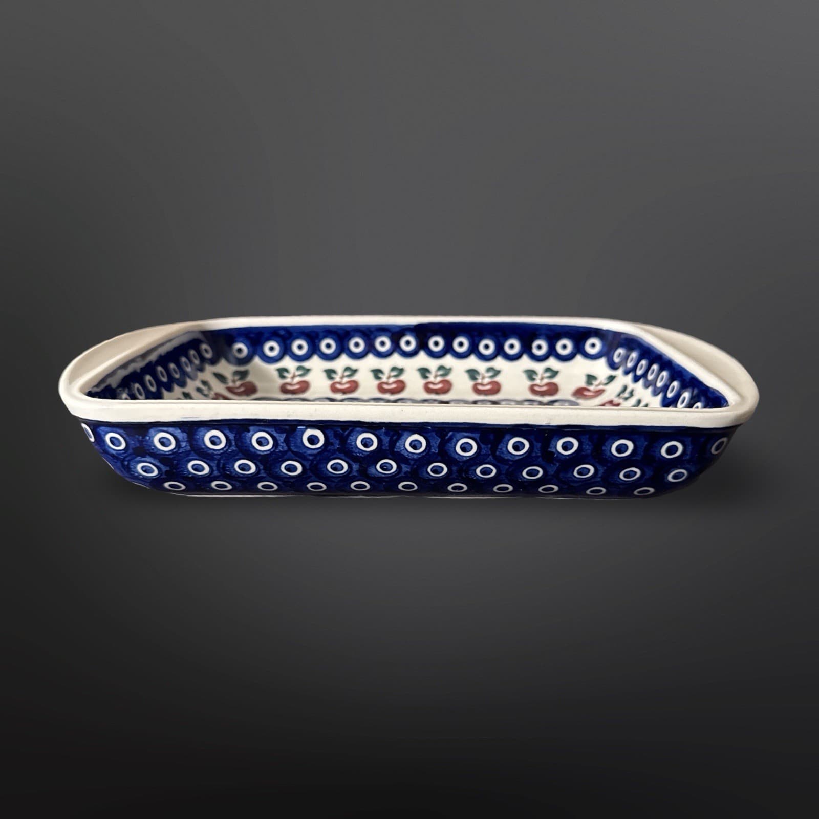 Apple Pattern Ceramika Wiza Polish Pottery Rectangular Casserole Baking Dish - Thumbnail 2