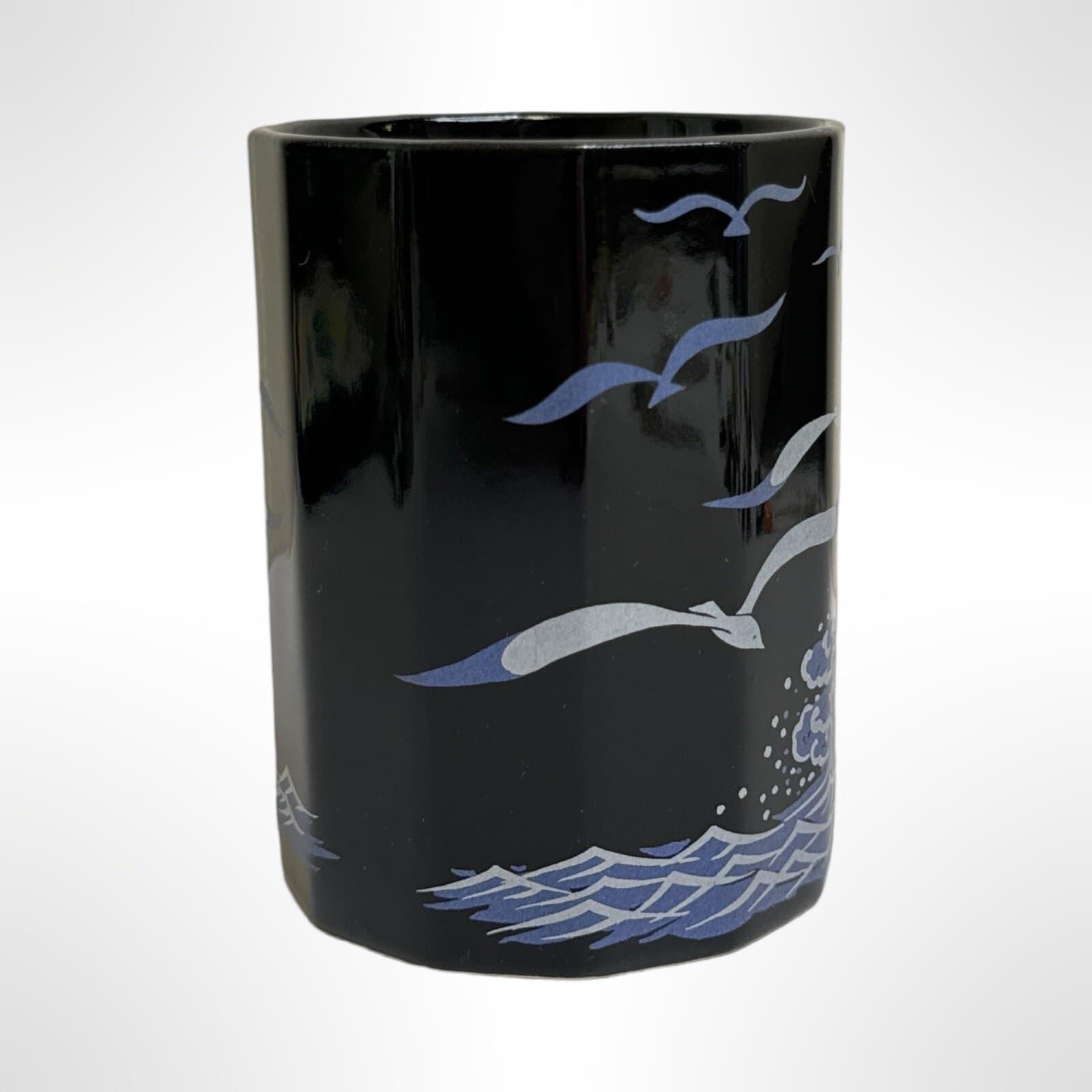 Otagiri Seaside Ocean Life Coffee Mug Waves Cliffs Seagulls Rocks Black Vintage - Thumbnail 2