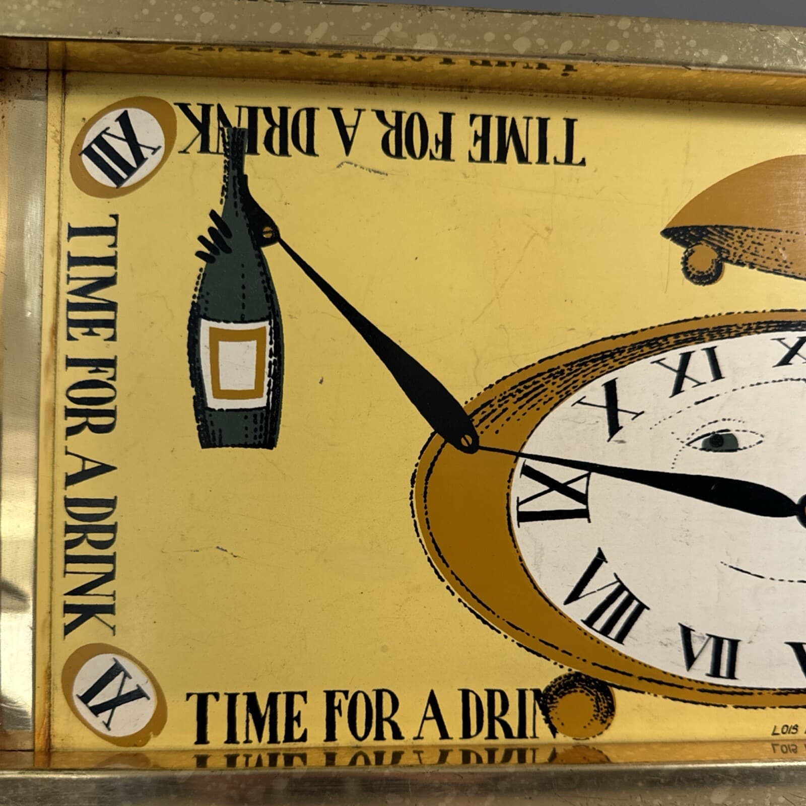 Vintage MCM Lois Long Metal Tray Barware Time For A Drink Whimsical Design - Thumbnail 4