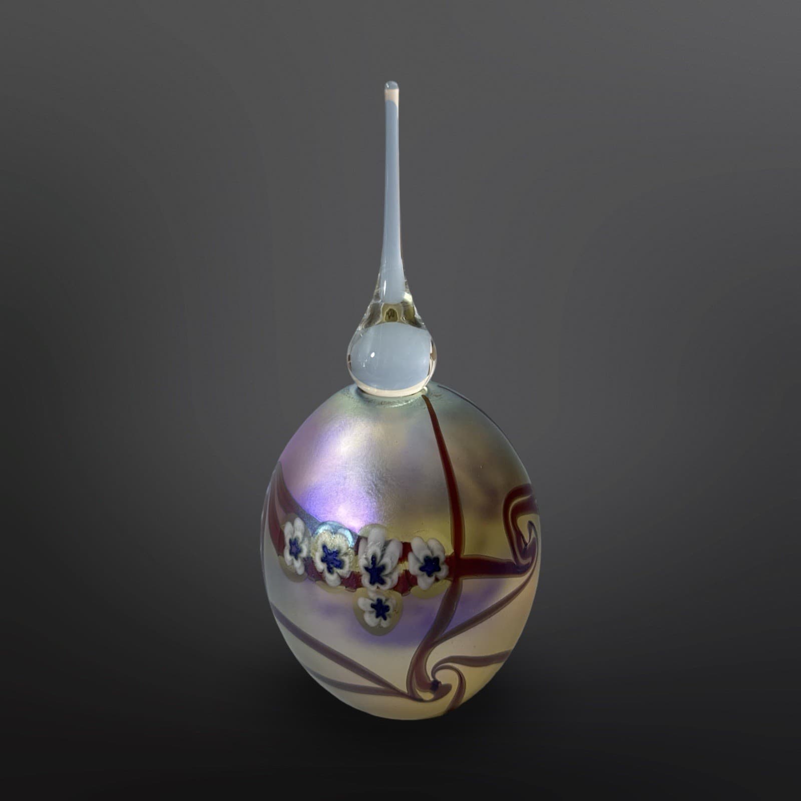 Vintage 1996 Robert Eickholt Art Glass Purple Iridescent Flower Perfume Bottle - Thumbnail 2