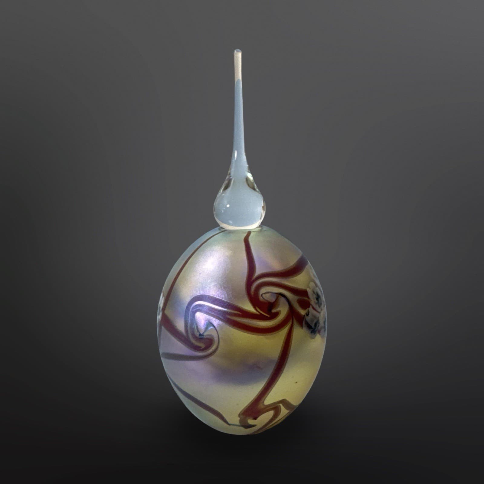 Vintage 1996 Robert Eickholt Art Glass Purple Iridescent Flower Perfume Bottle - Thumbnail 5