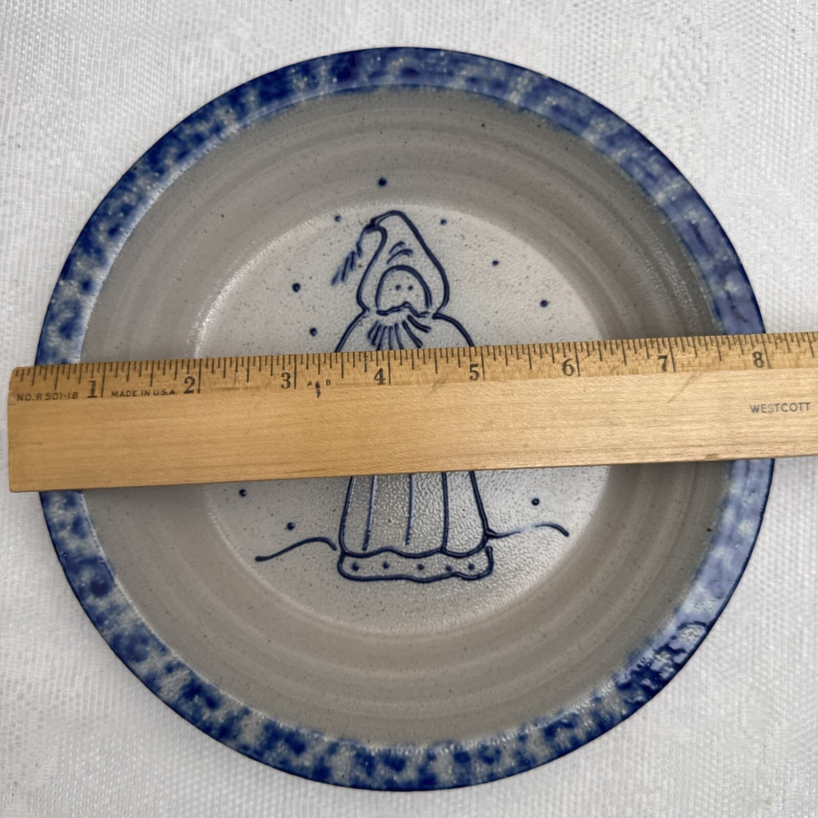 Vintage 1990 Eldreth Salt Glazed Pottery Santa Claus Pie Plate Signed & Dated 8” - Thumbnail 4