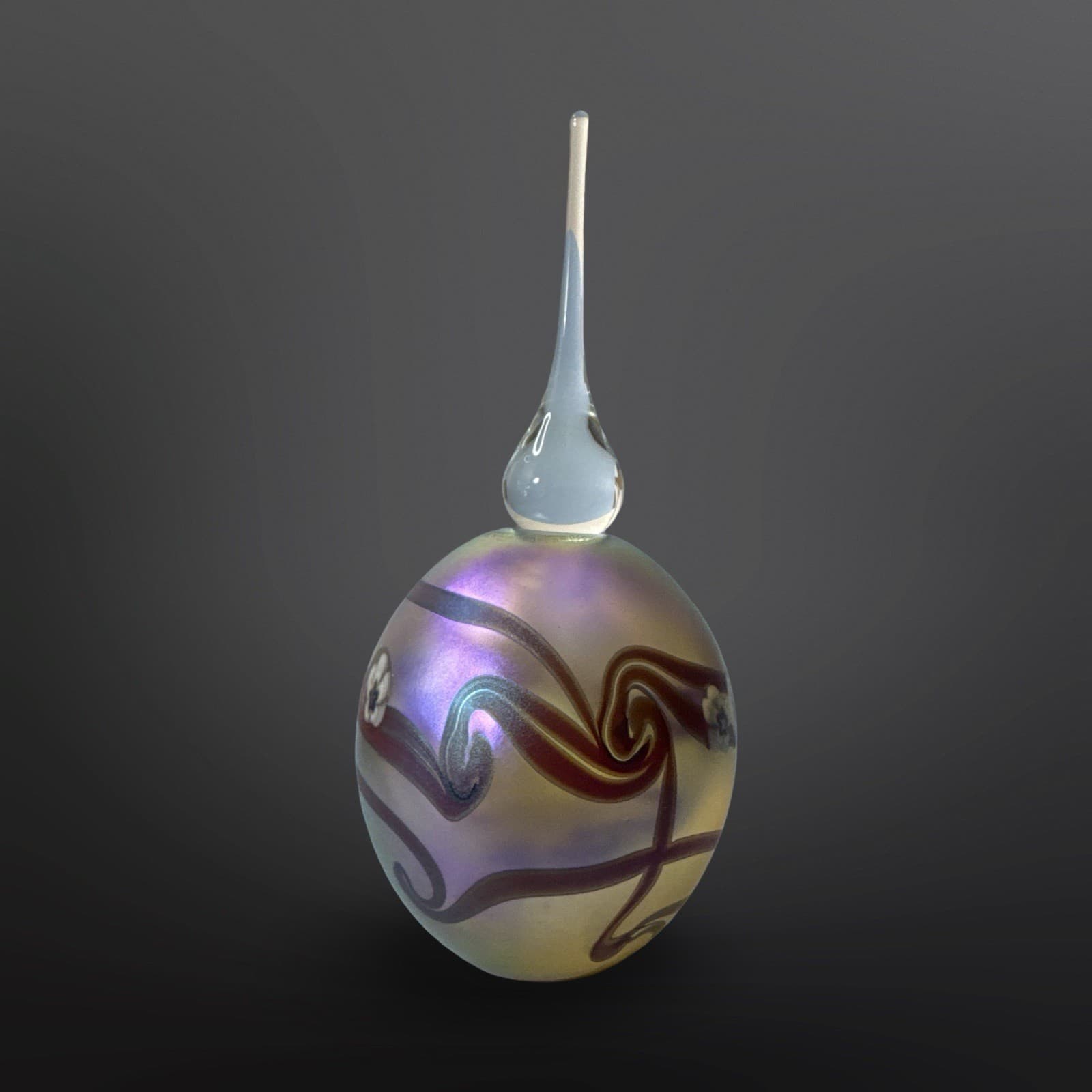 Vintage 1996 Robert Eickholt Art Glass Purple Iridescent Flower Perfume Bottle - Thumbnail 3
