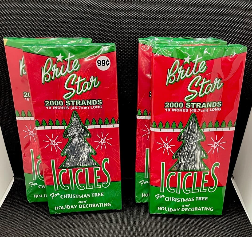Vintage Brite Star Tinsel Christmas Tree Silver Icicles NOS 18” Long 2000/Box - Thumbnail 4