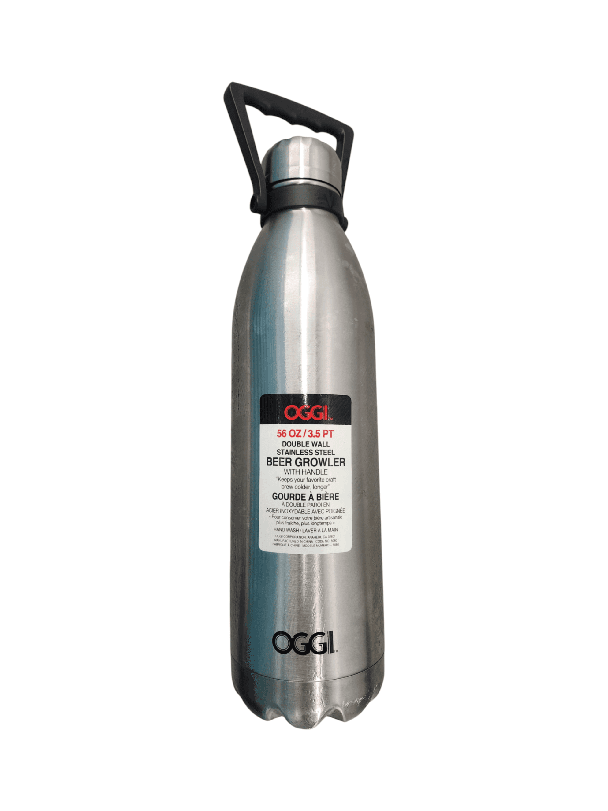 Oggi Stainless Steel Beer Growler 64 oz with Handle